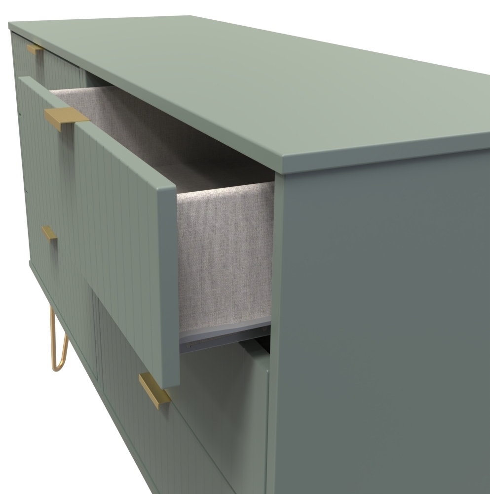 Linear Chest - Midi - 6 Drawer - with Gold Hairpin Legs - Green