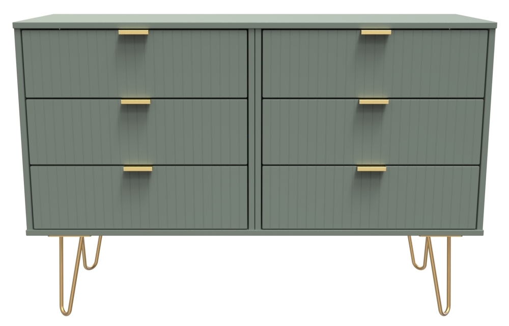 Linear Green 6 Drawer Midi Chest with Gold Hairpin Legs