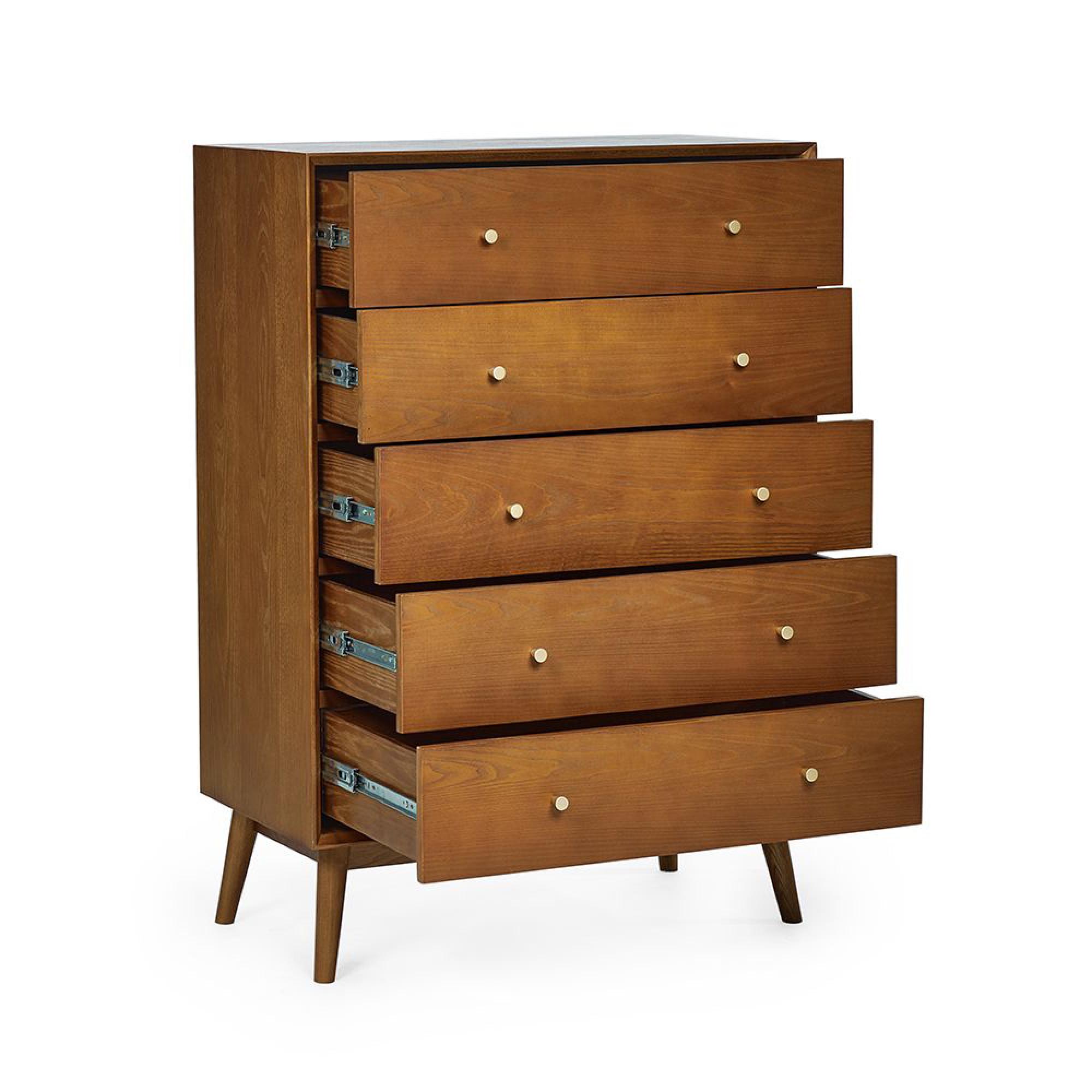 Lowry Chest of Drawers - 5 Drawer - Midi - Cherry Wood - Retro Style