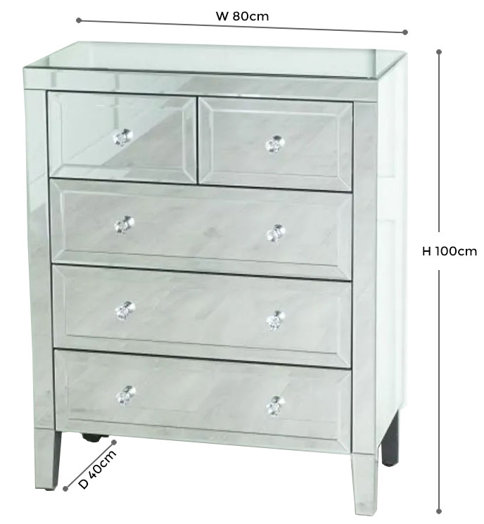 Lucia Chest - 3+2 Drawer - Mirrored