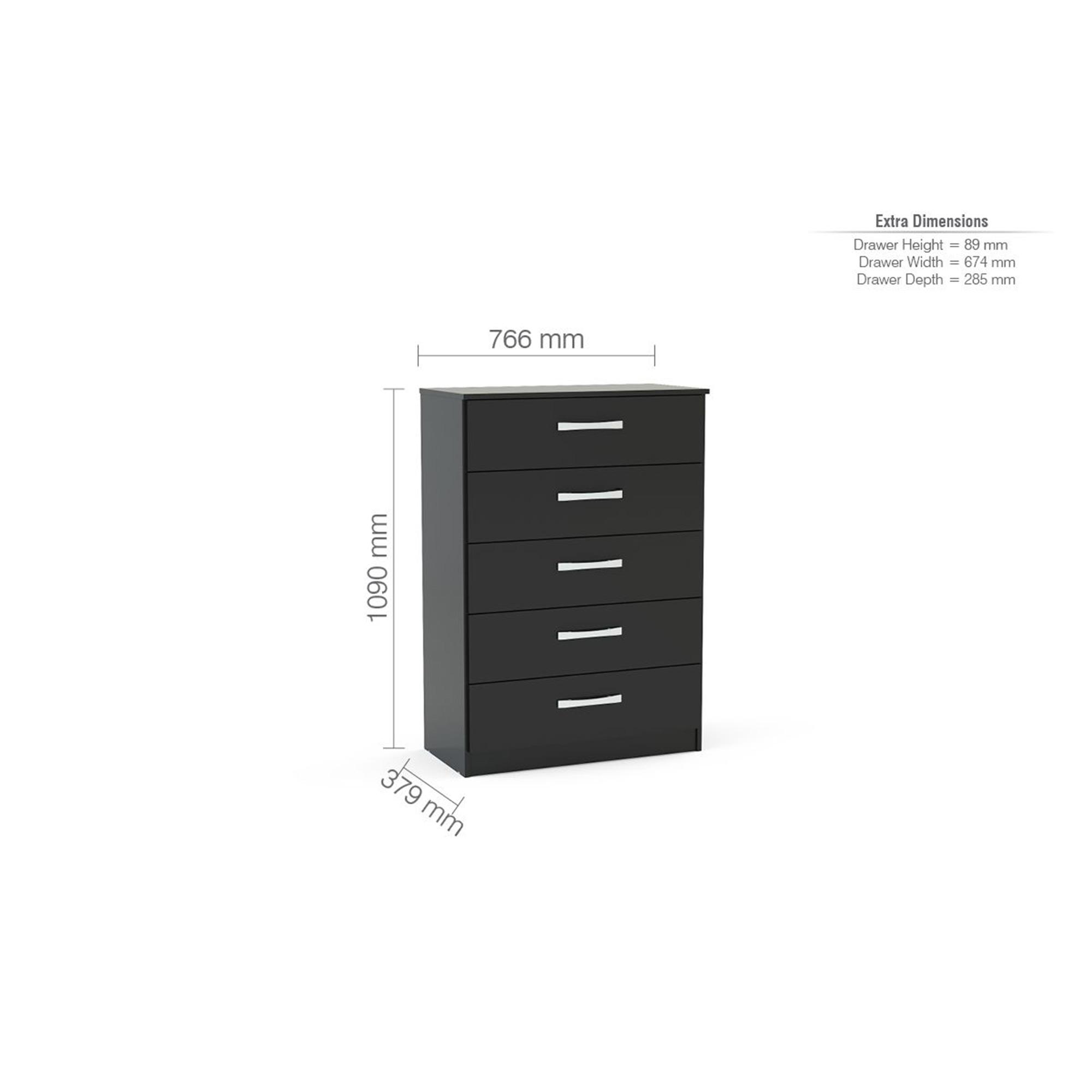 Lynx Chest - 5 Drawer - Black Gloss