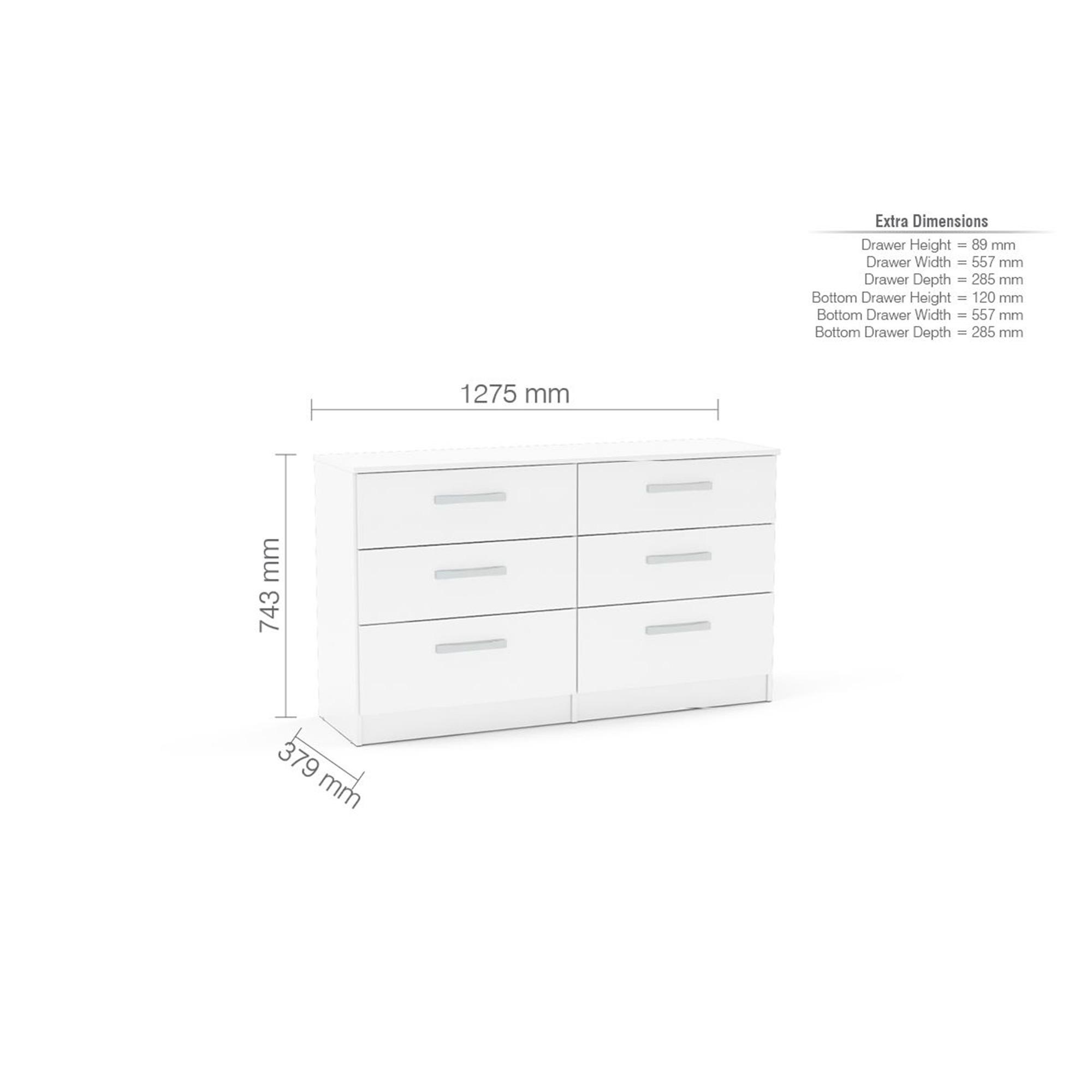 Lynx Wide Chest - 6 Drawer - White Gloss