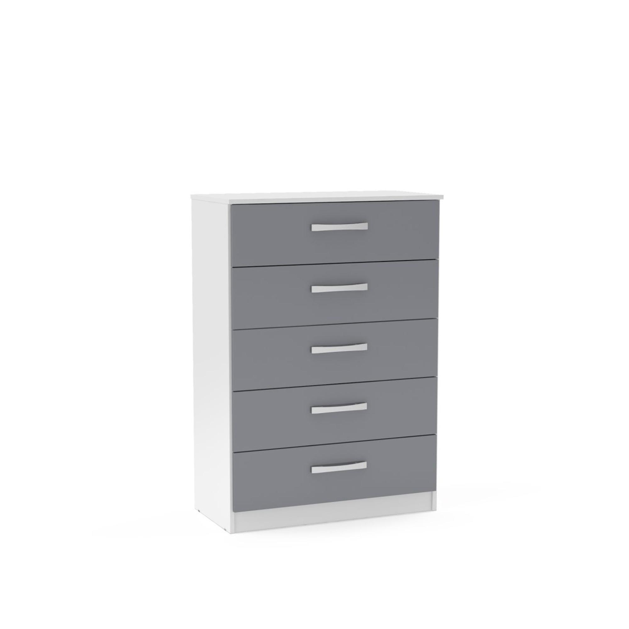 Lynx Chest - 5 Drawer - White and Grey Gloss