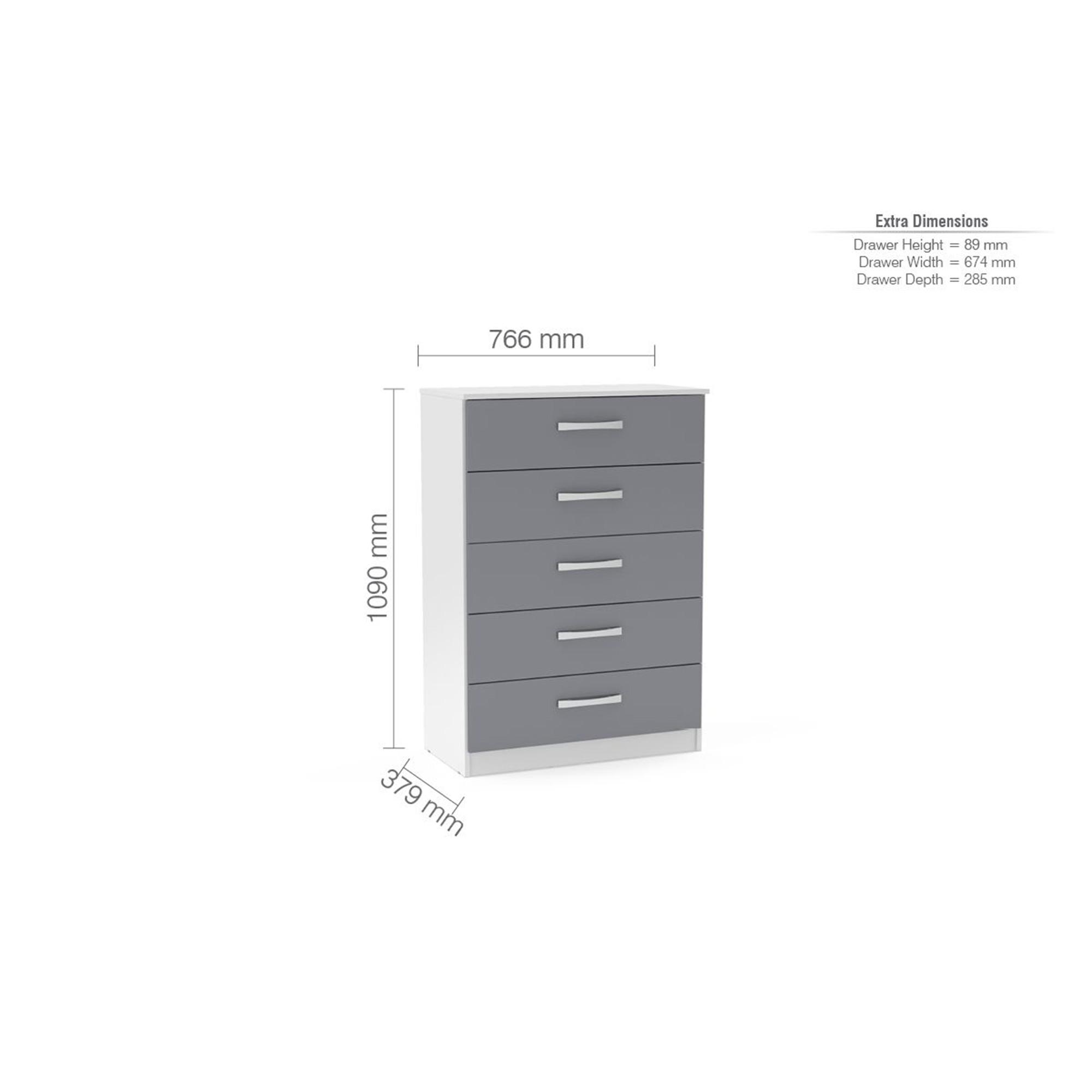 Lynx Chest - 5 Drawer - White and Grey Gloss