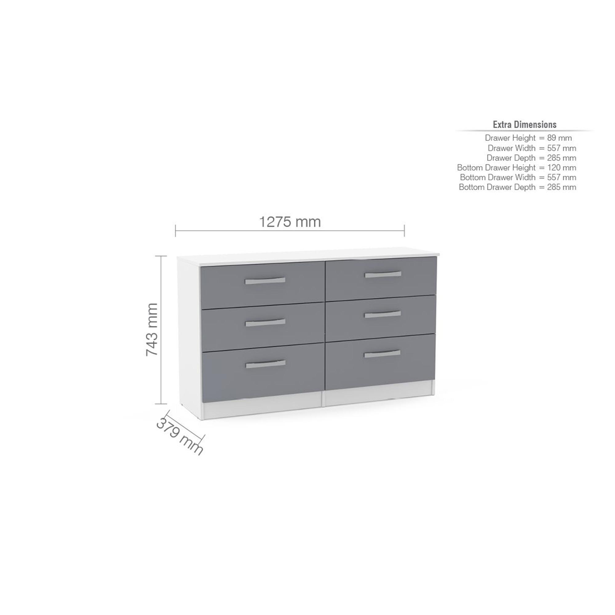 Lynx Wide Chest - 6 Drawer - White and Grey Gloss