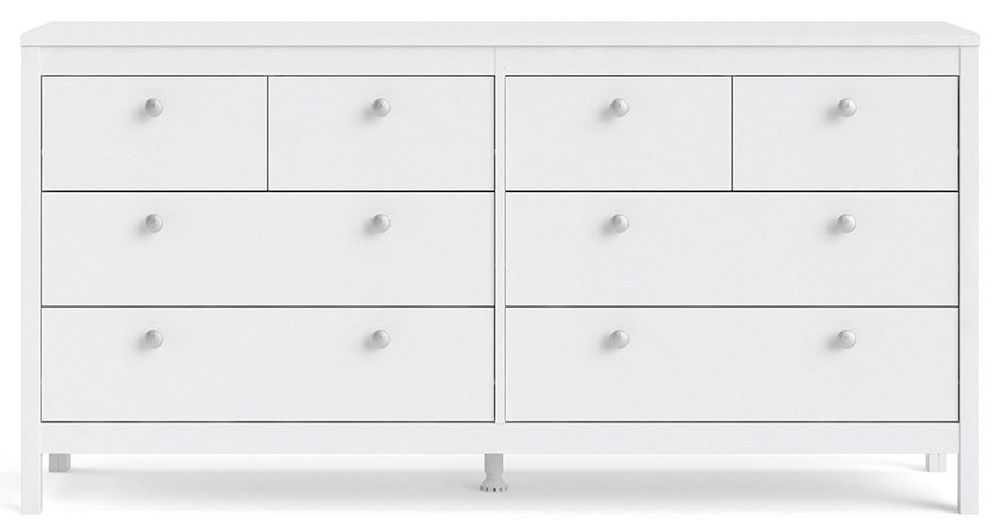 Madrid White 8 Drawer Wide Dresser