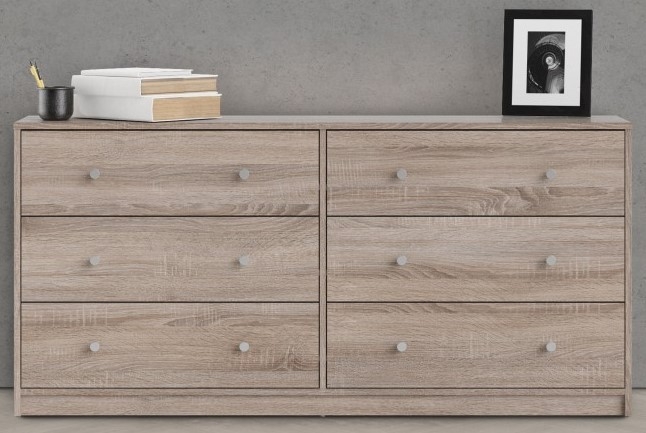May Oak Effect 6 Drawer Wide Chest