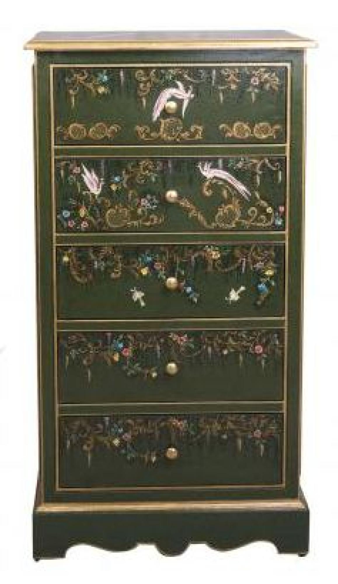 Meerut Green Fountain Design 5 Drawer Tall Chest