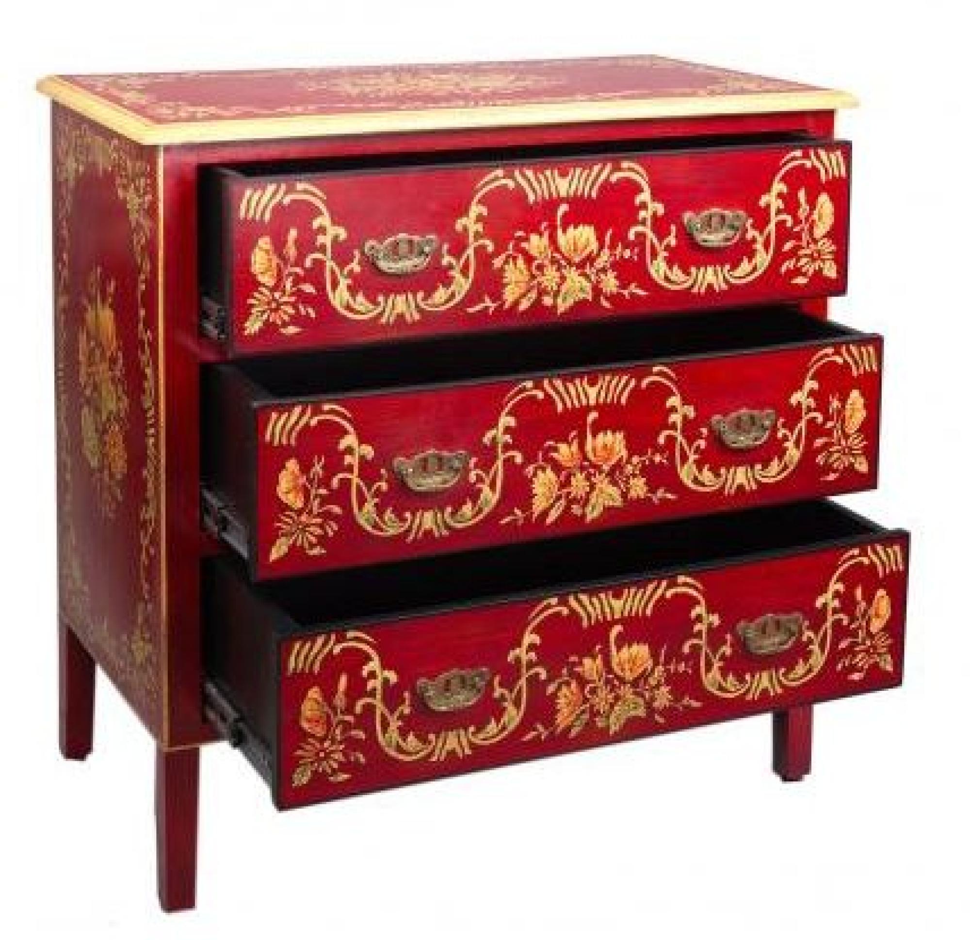 Meerut Red Floral Design 3 Drawer Small Chest