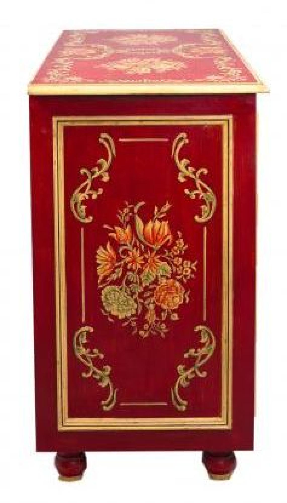 Meerut Red Floral Design 4 Drawer Chest