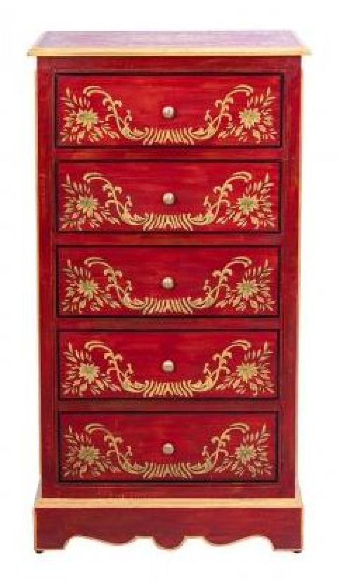 Meerut Red Floral Design 5 Drawer Tall Chest