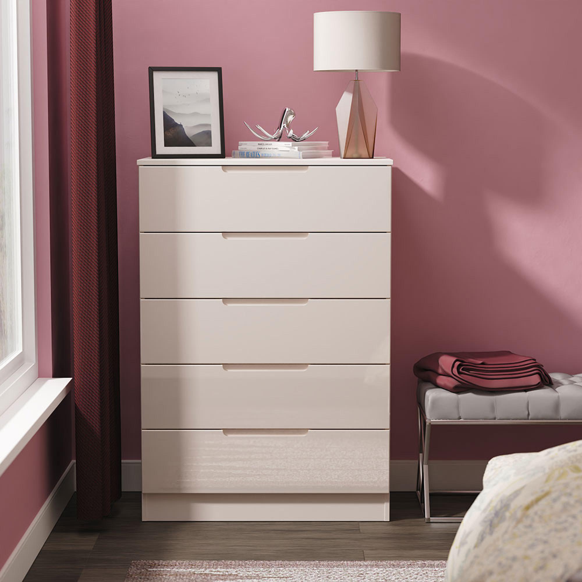 Milan Cashmere Gloss 5 Drawer Chest