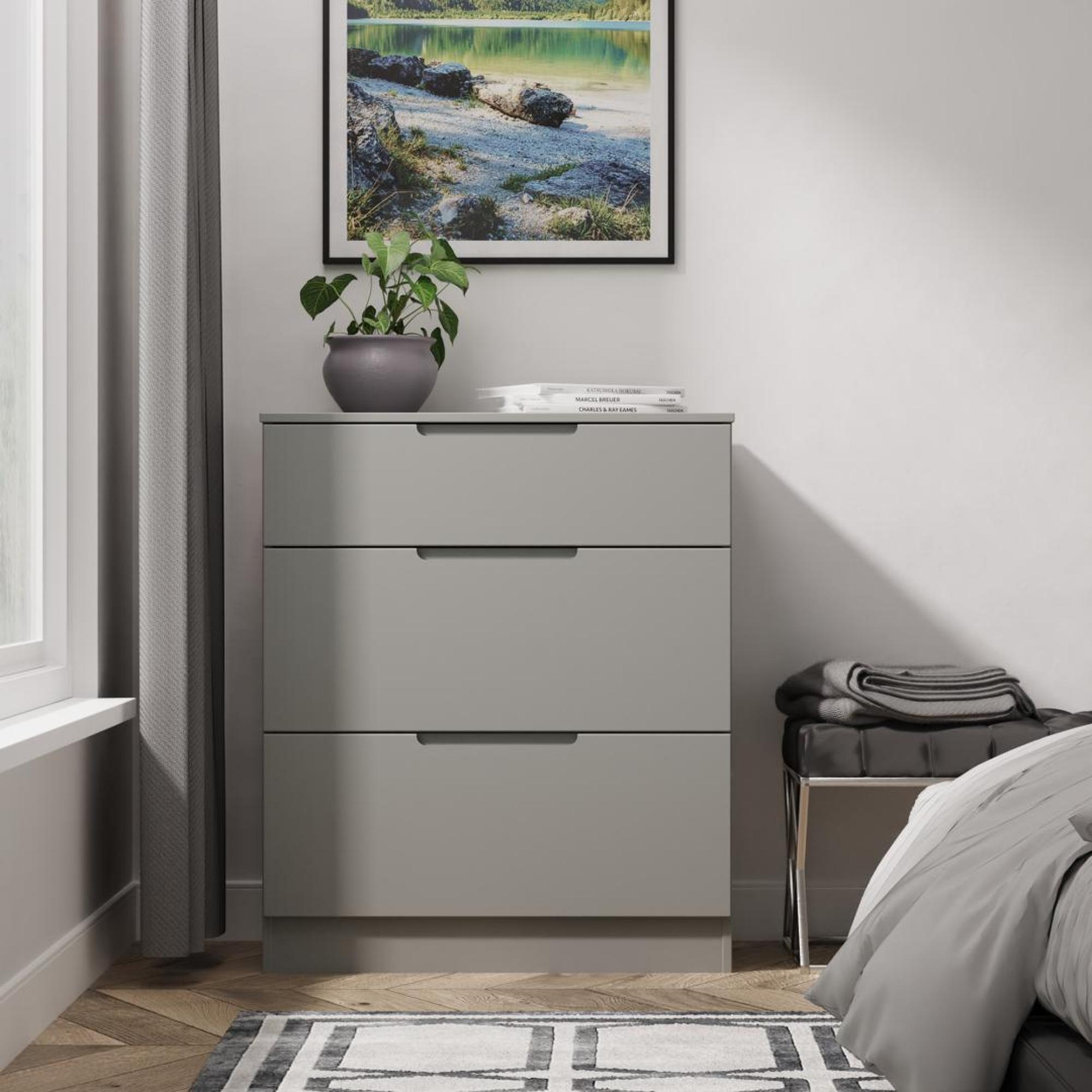 Milan Chest - Deep - 3 Drawer - Grey