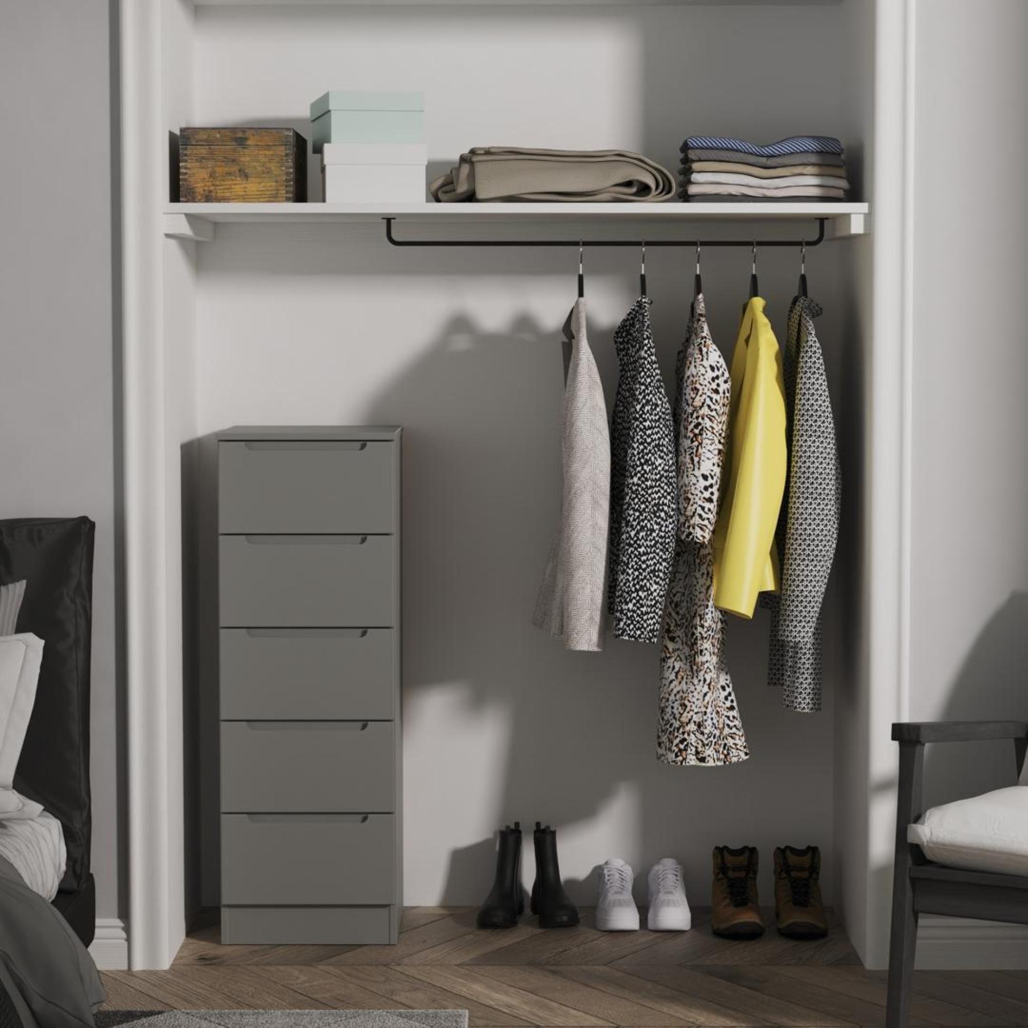 Milan Chest - Narrow - 5 Drawer - Grey