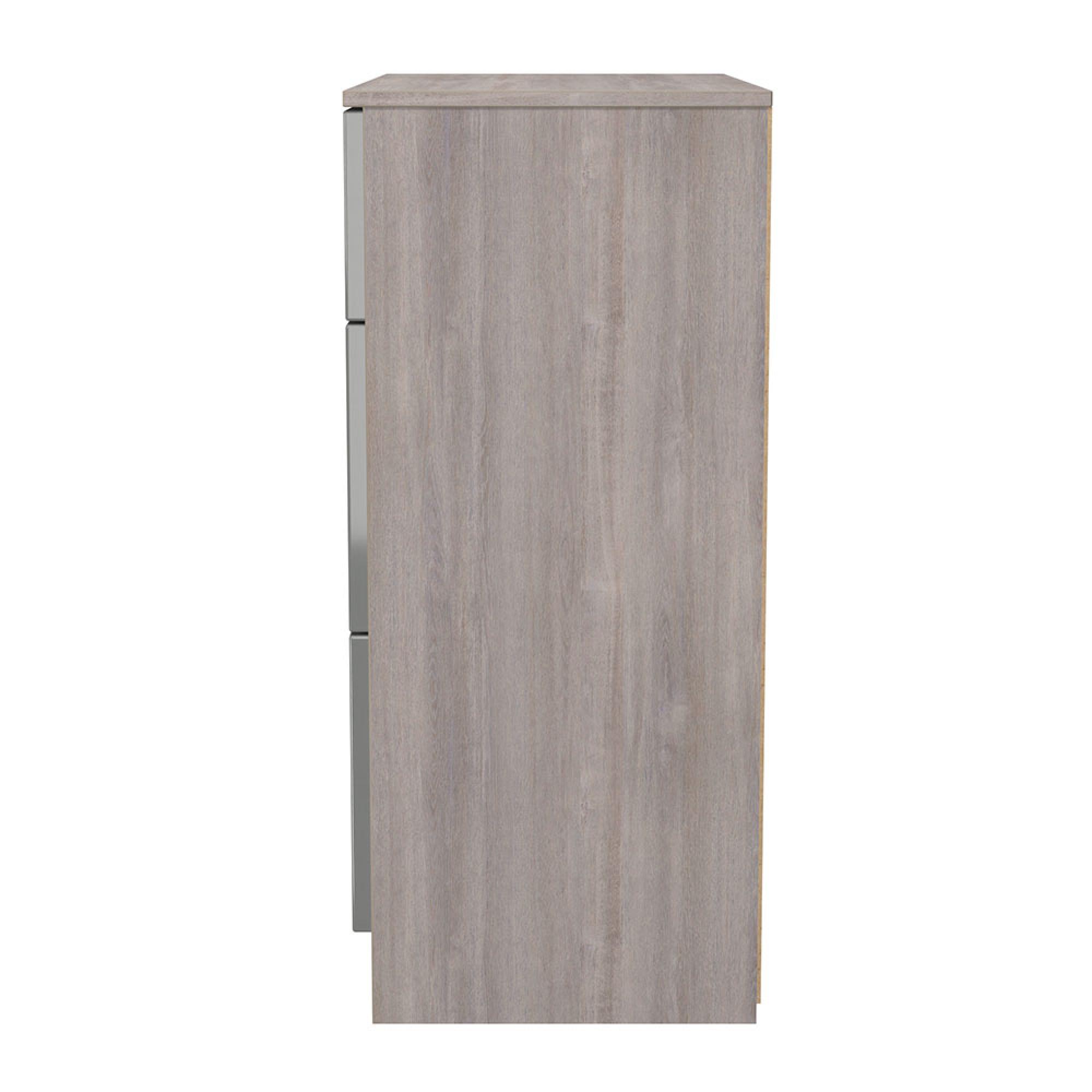 Milan Chest - Deep - 3 Drawer - Grey Gloss and Grey Oak