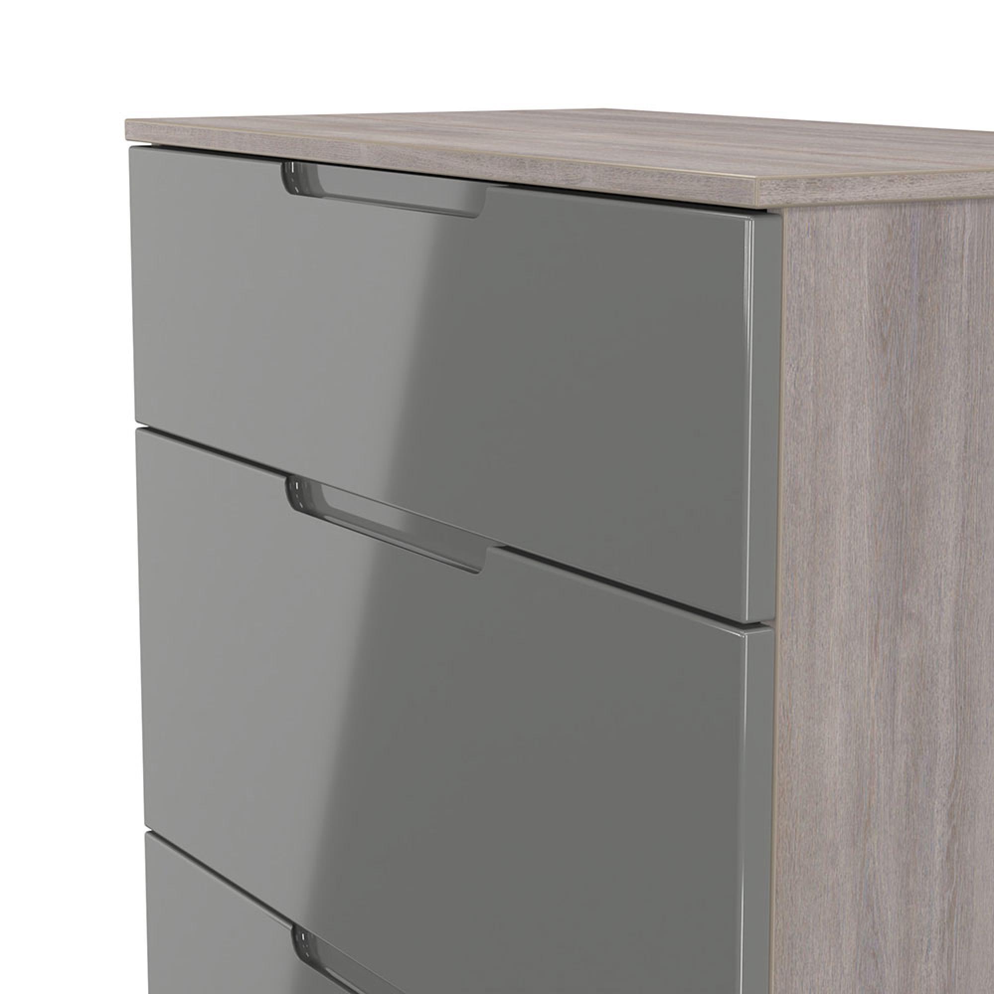 Milan Chest - Deep - 3 Drawer - Grey Gloss and Grey Oak