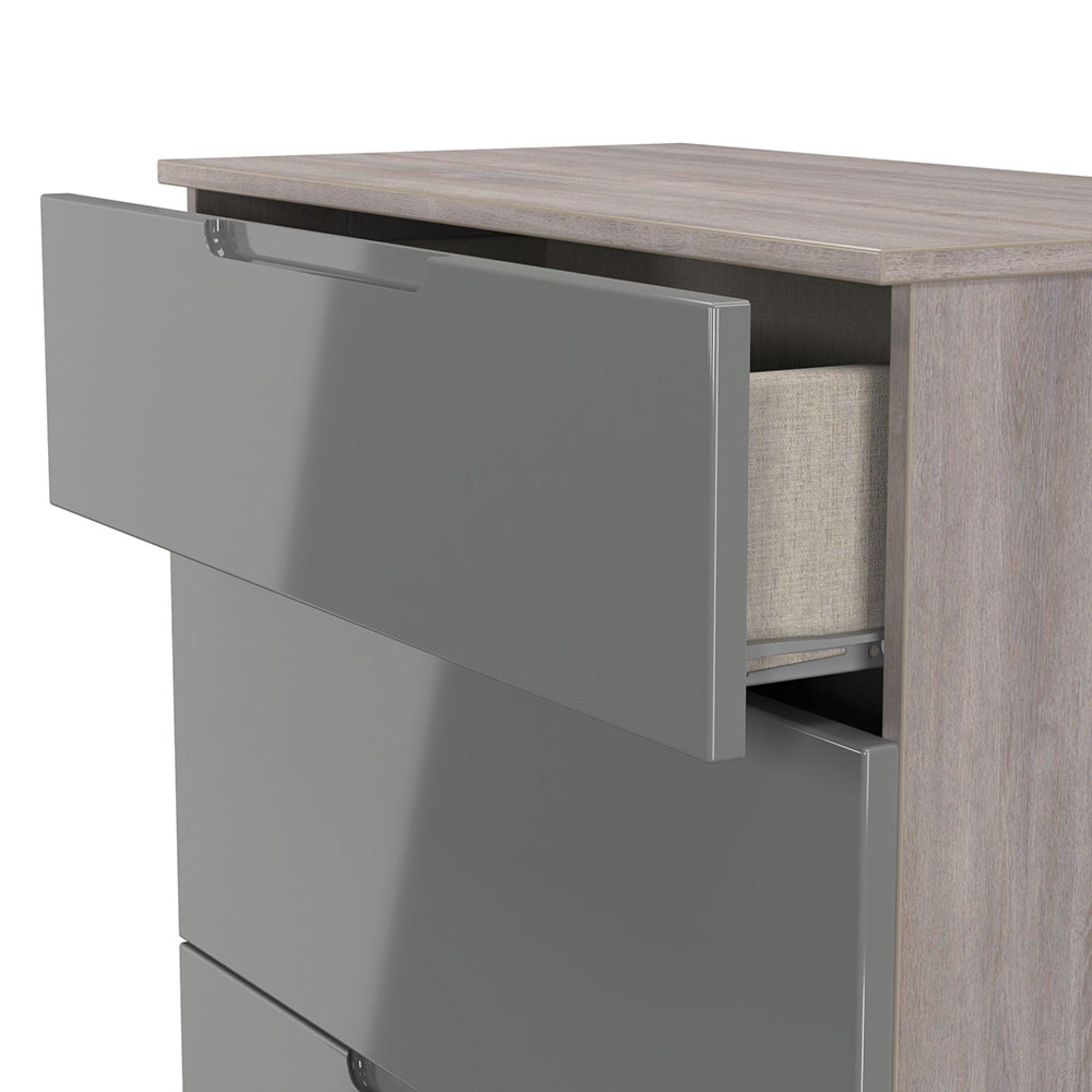 Milan Chest - Deep - 3 Drawer - Grey Gloss and Grey Oak