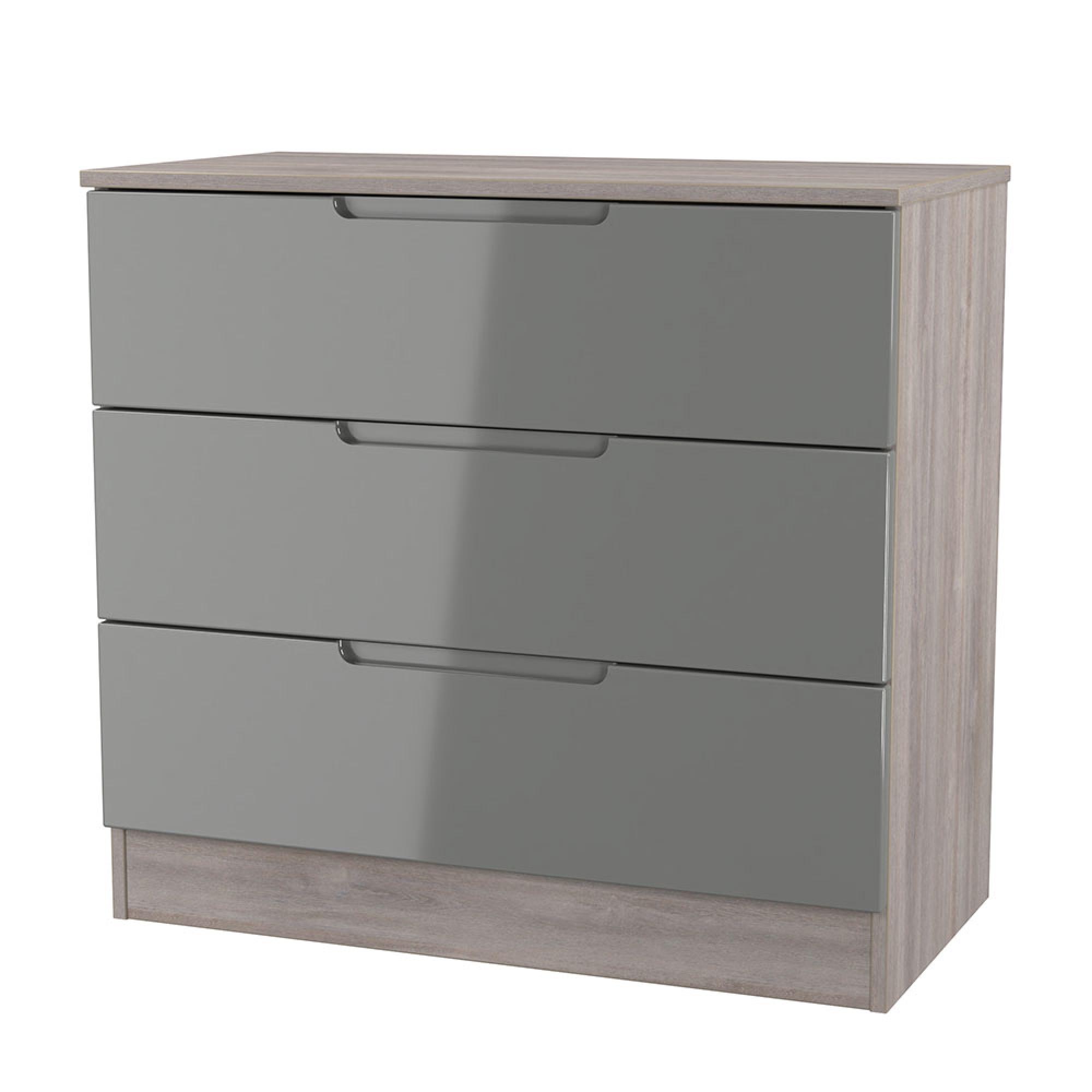 Milan Chest - Small - 3 Drawer - Grey Gloss and Grey Oak