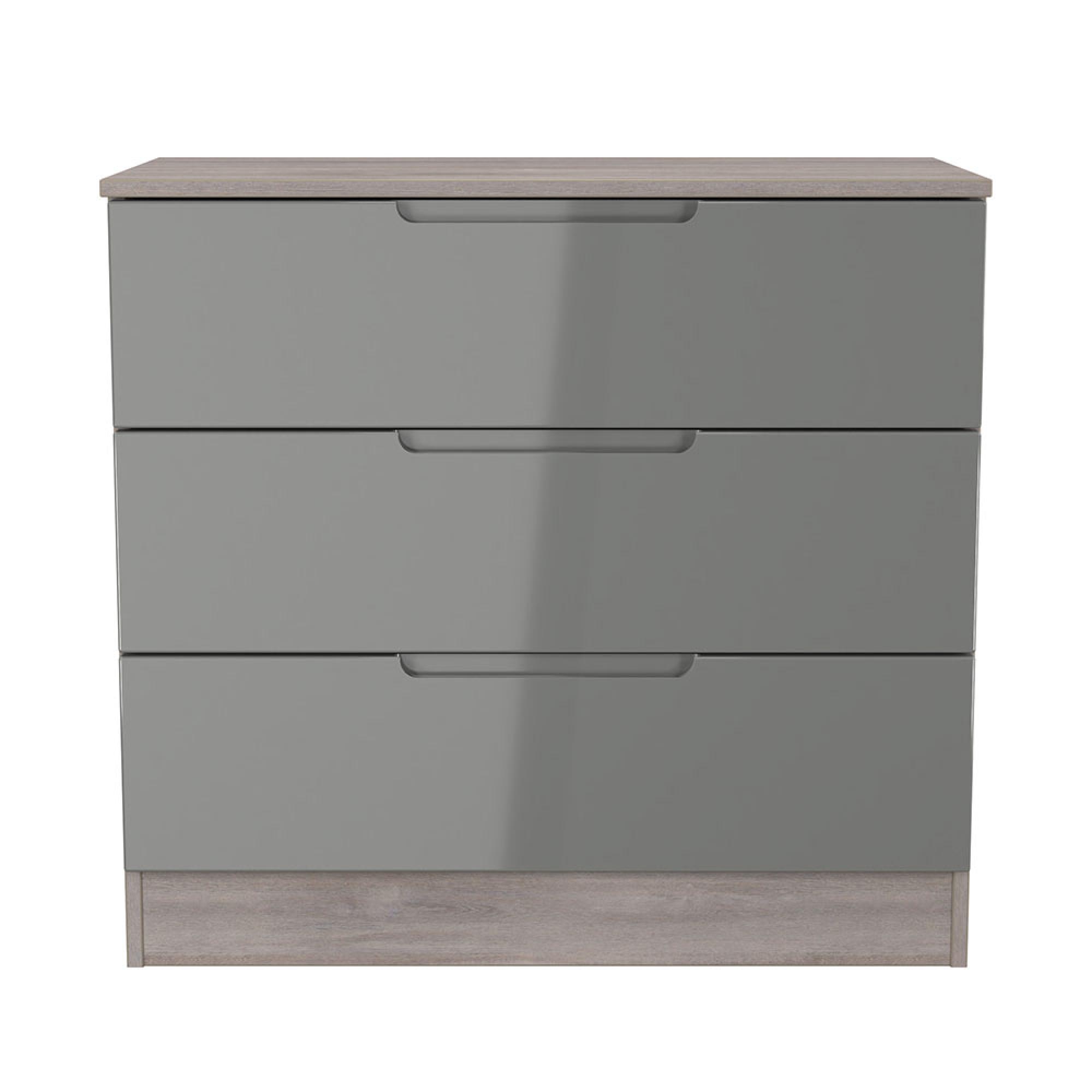 Milan Chest - Small - 3 Drawer - Grey Gloss and Grey Oak