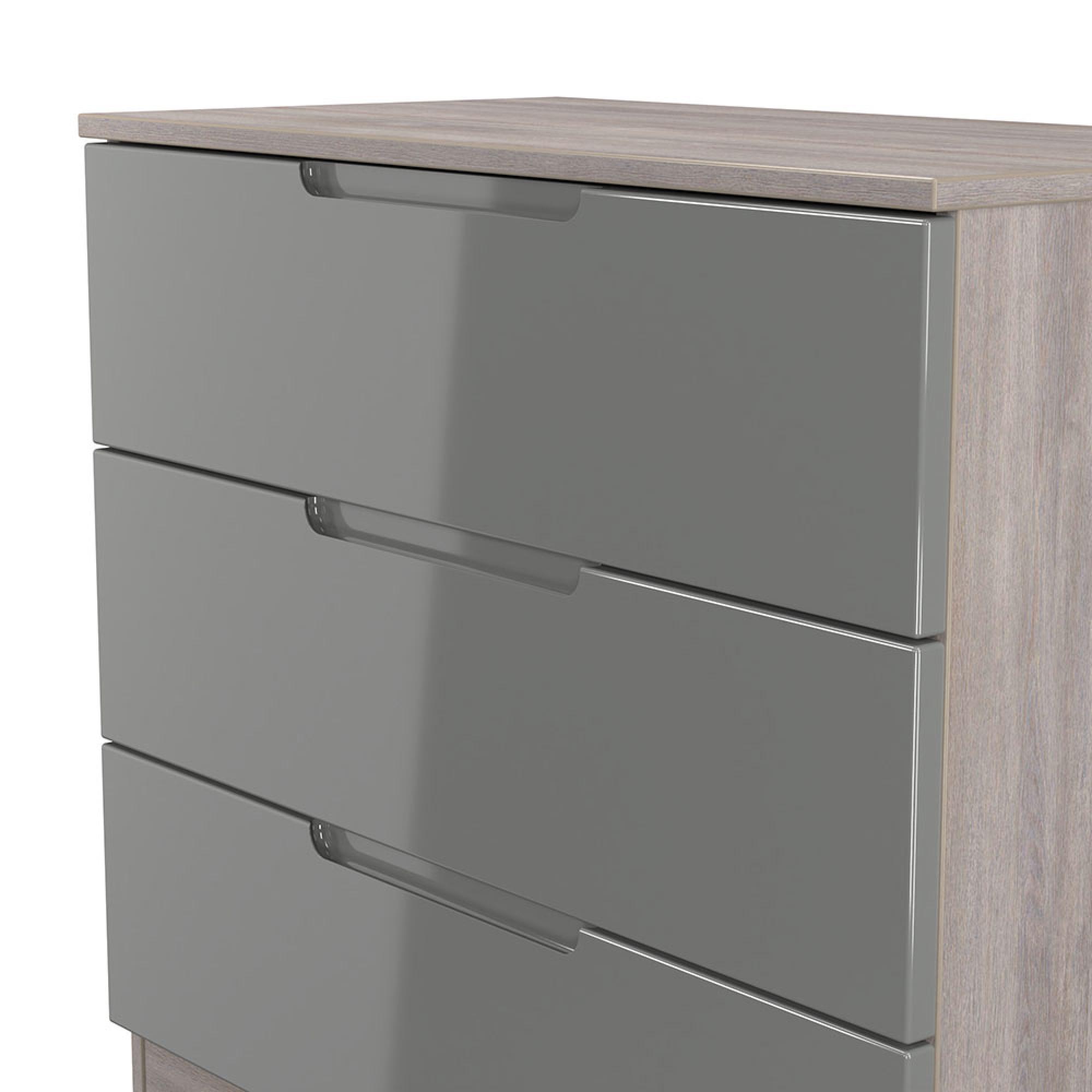 Milan Chest - Small - 3 Drawer - Grey Gloss and Grey Oak