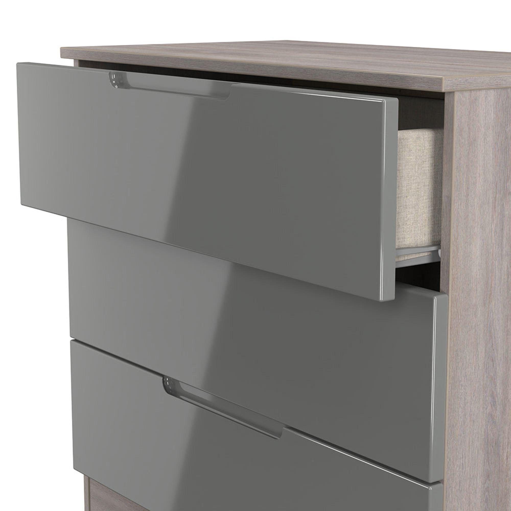 Milan Chest - Small - 3 Drawer - Grey Gloss and Grey Oak