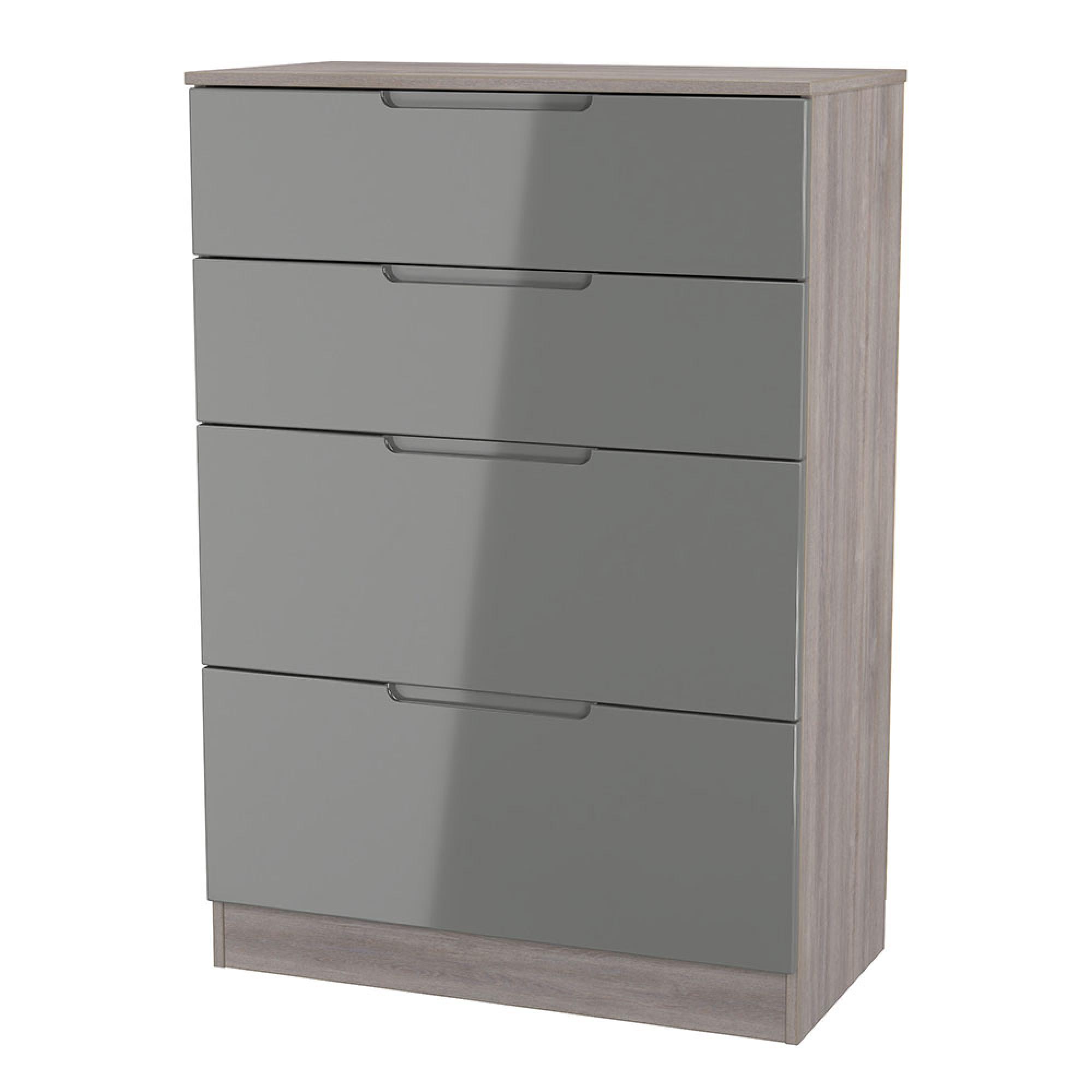 Milan Chest - Deep - 4 Drawer - Grey Gloss and Grey Oak