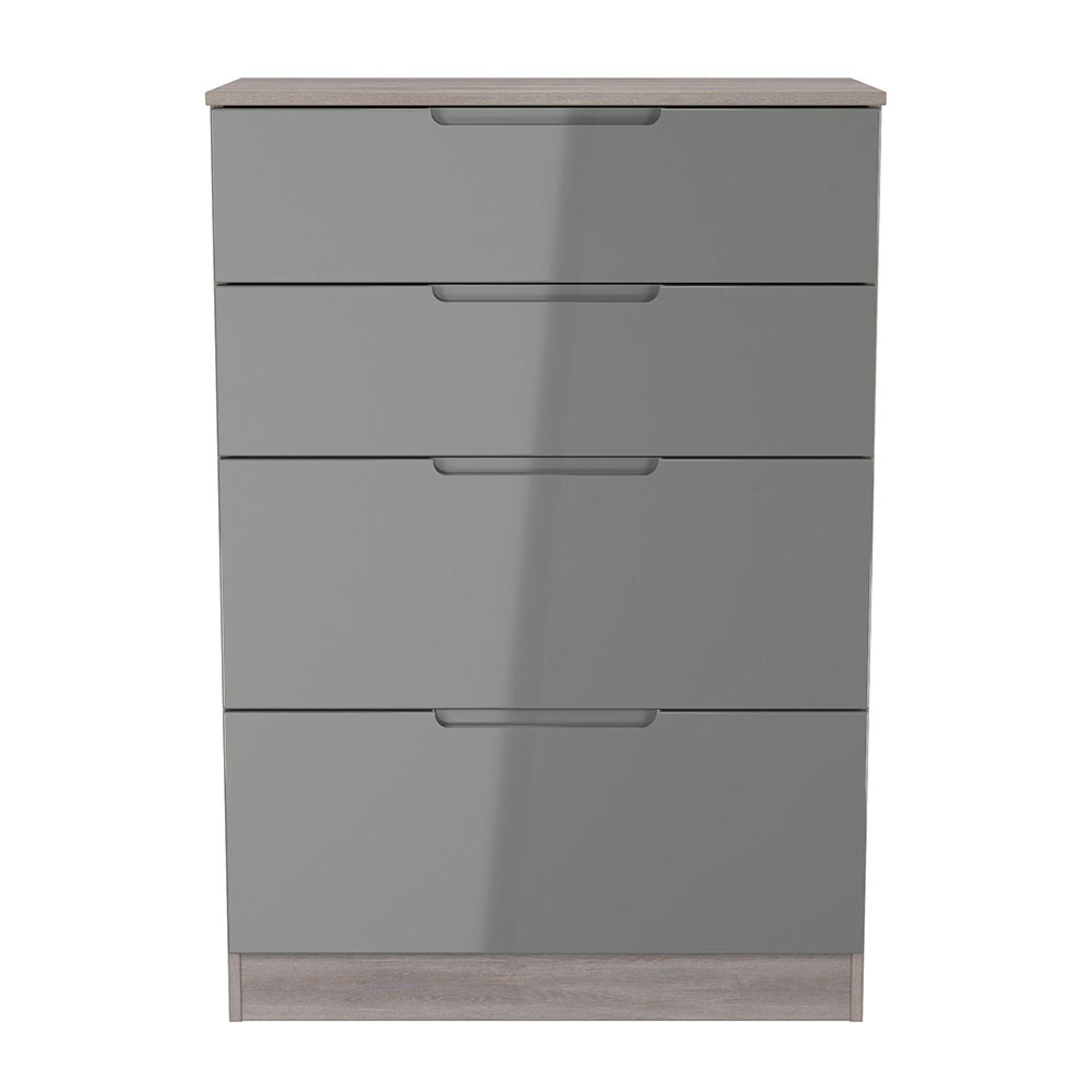 Milan Chest - Deep - 4 Drawer - Grey Gloss and Grey Oak