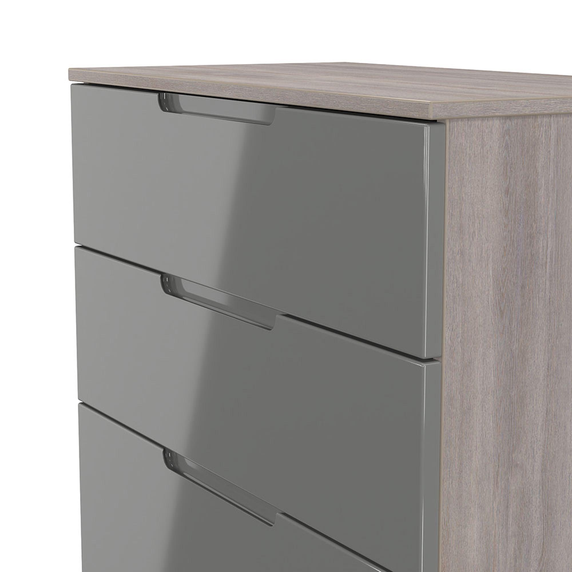 Milan Chest - Deep - 4 Drawer - Grey Gloss and Grey Oak