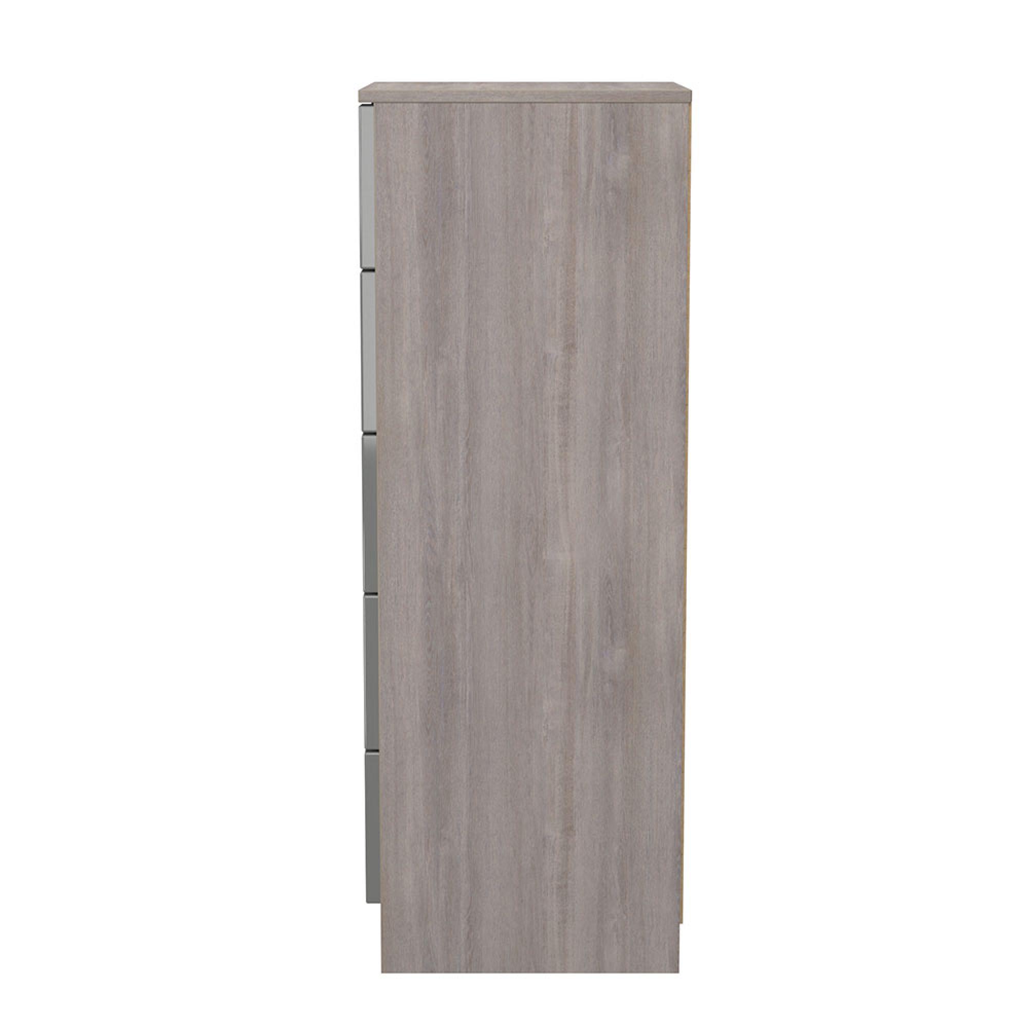 Milan Chest - Narrow - 5 Drawer - Grey Gloss and Grey Oak