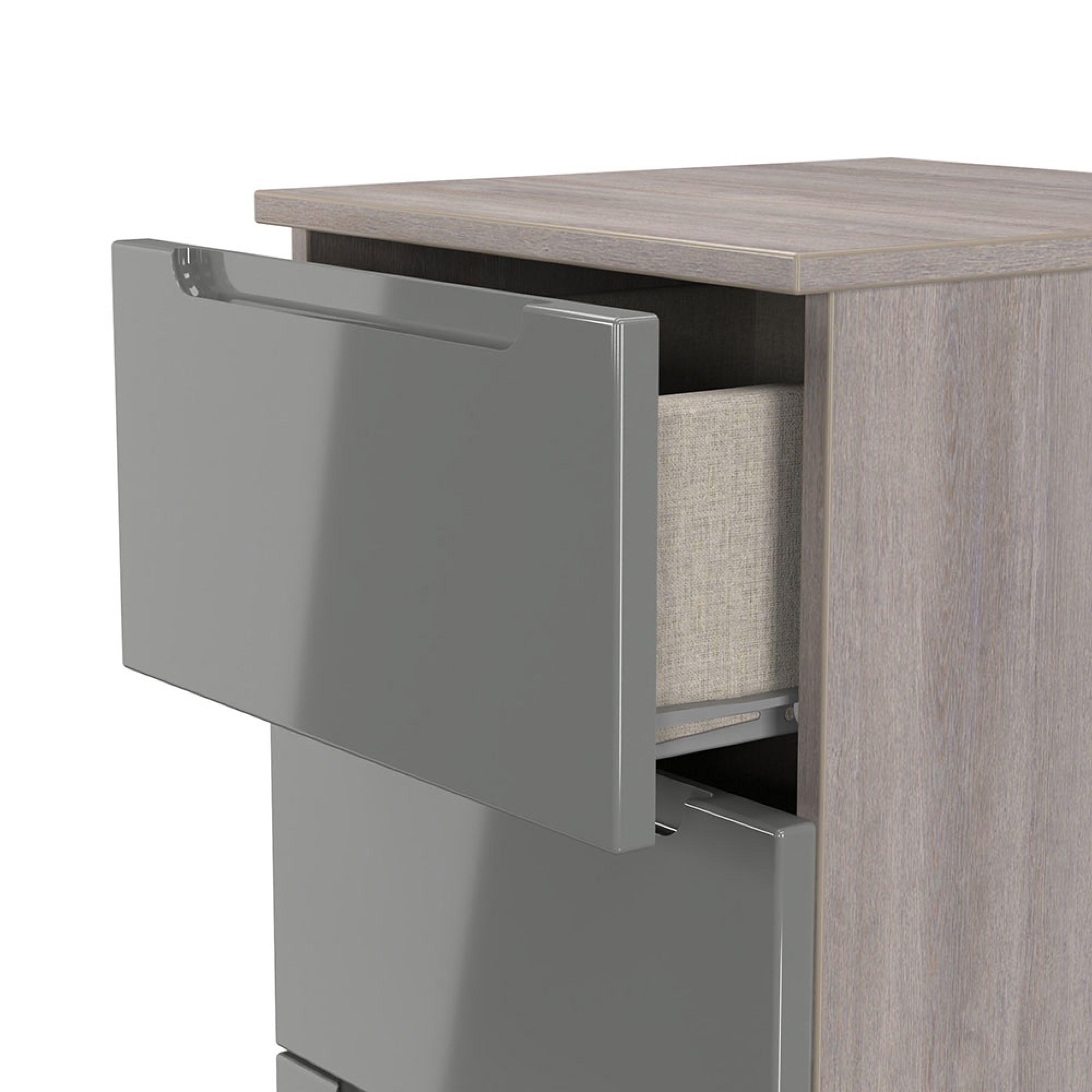 Milan Chest - Narrow - 5 Drawer - Grey Gloss and Grey Oak