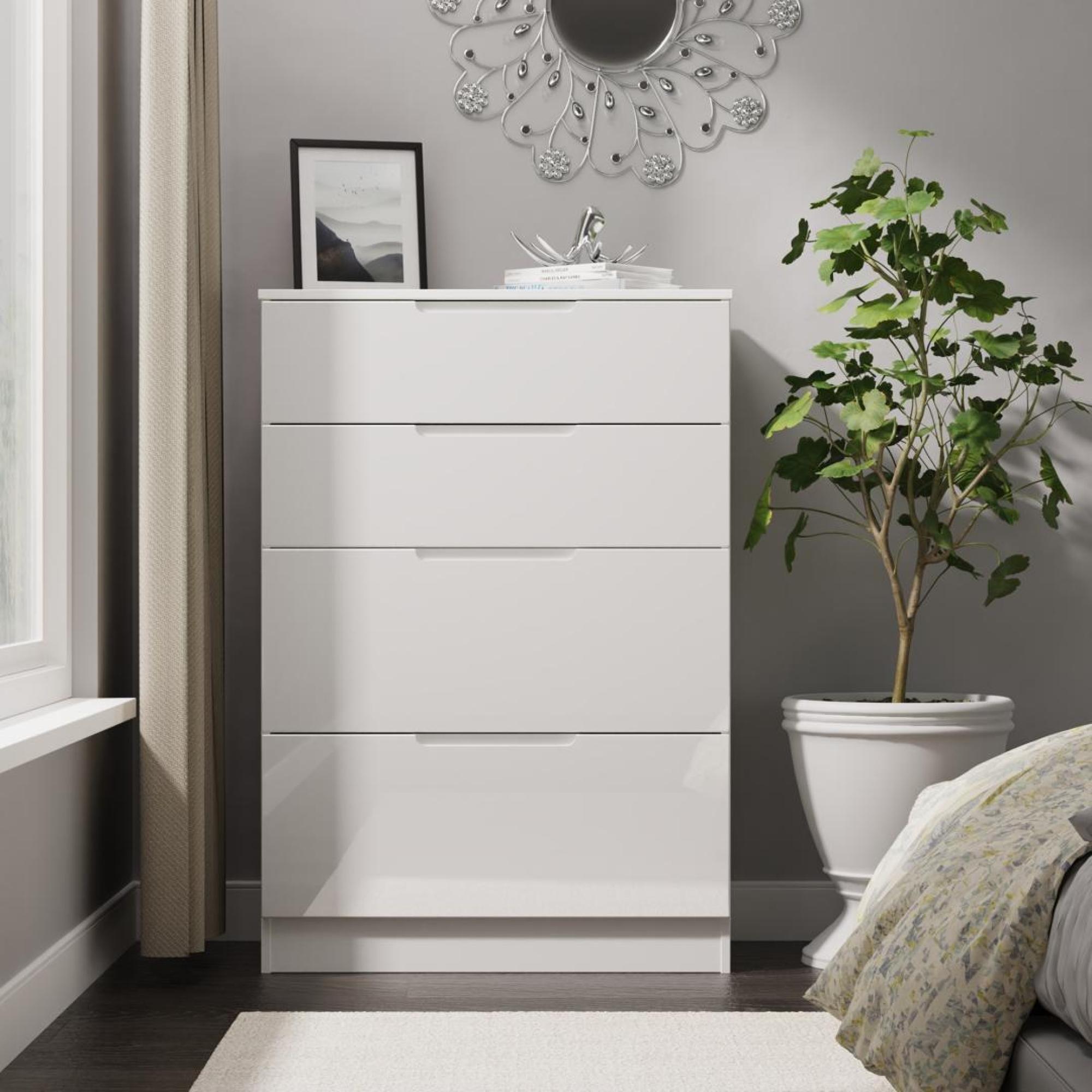 Milan Chest - Deep - 4 Drawer - White Gloss