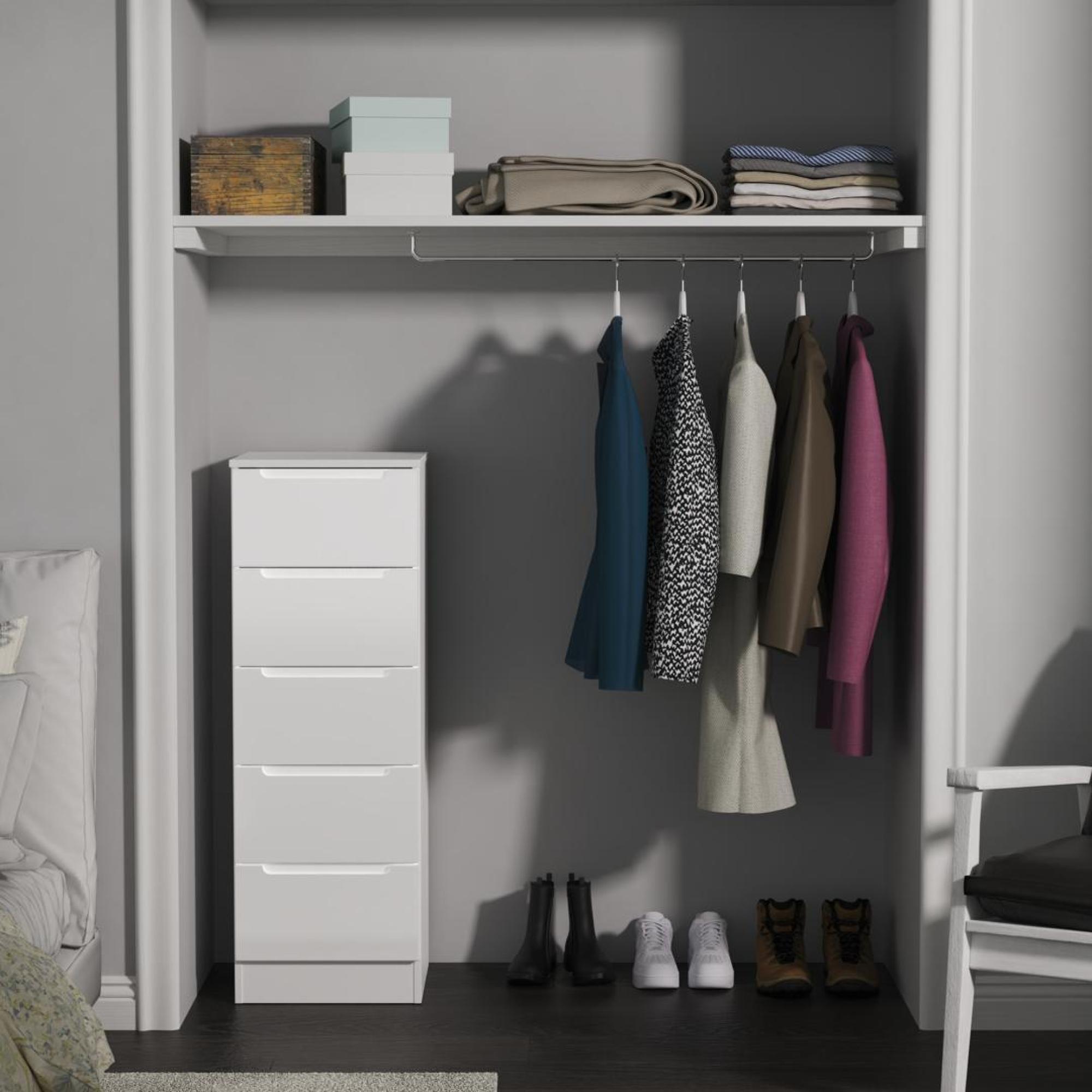 Milan Chest - Narrow - 5 Drawer - White Gloss