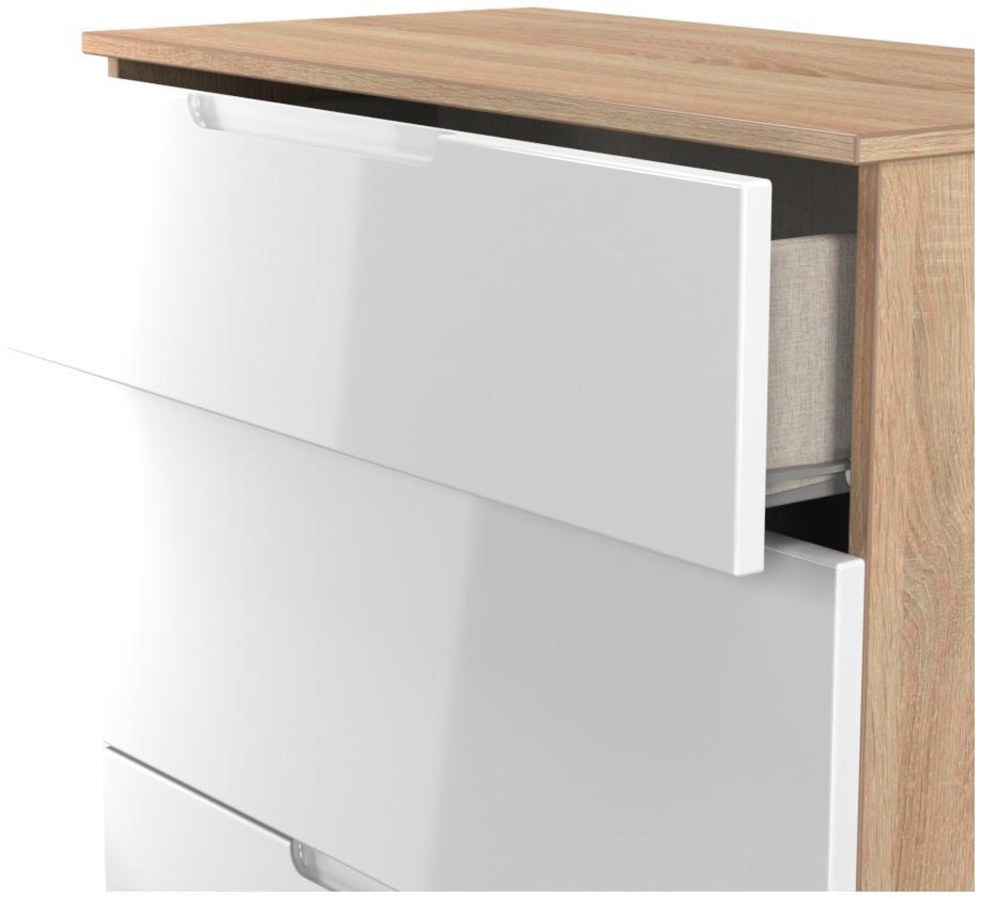 Milan Chest - Deep - 3 Drawer - White Gloss and Oak