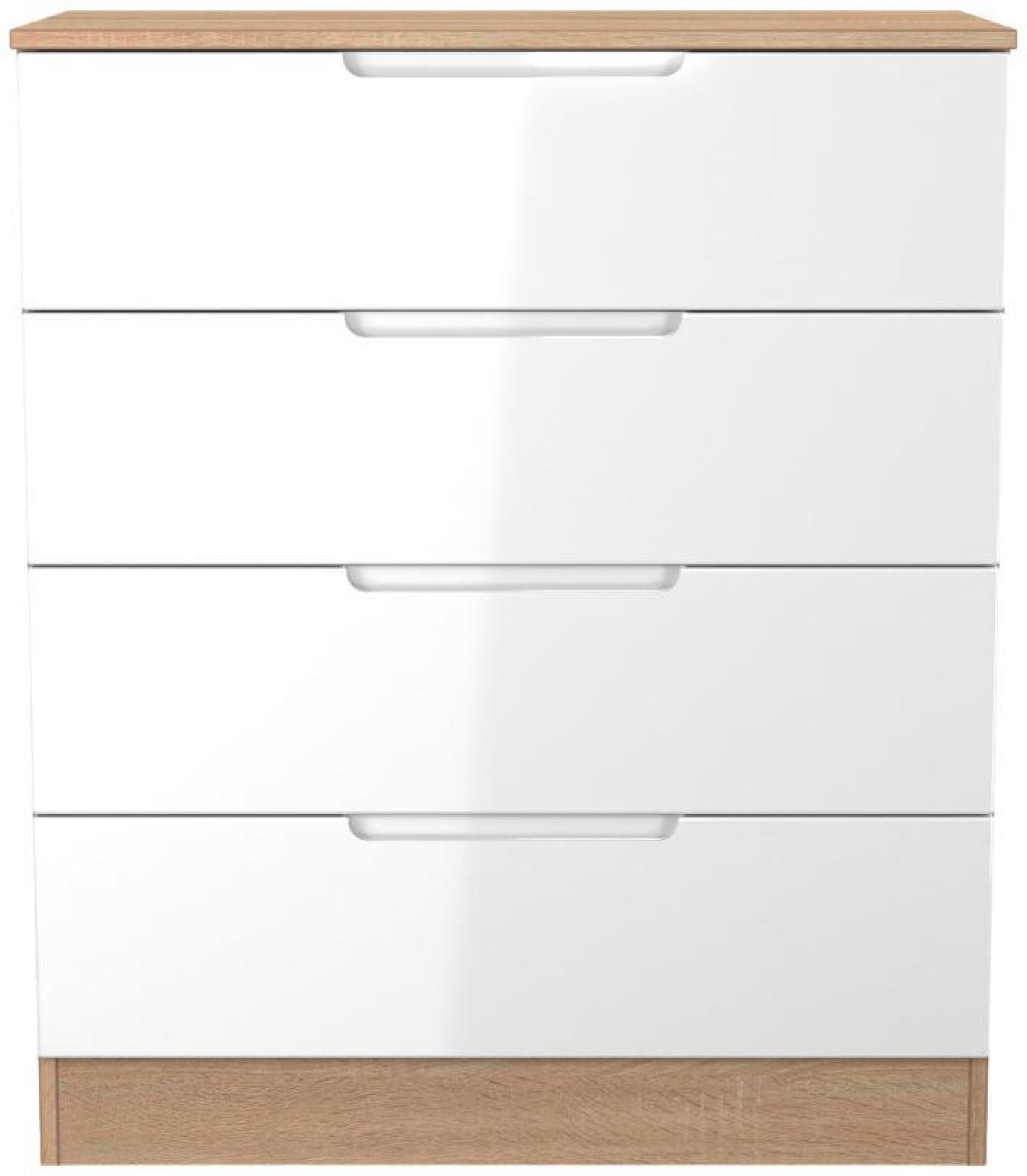 Milan White Gloss and Oak Effect 4 Drawer Chest
