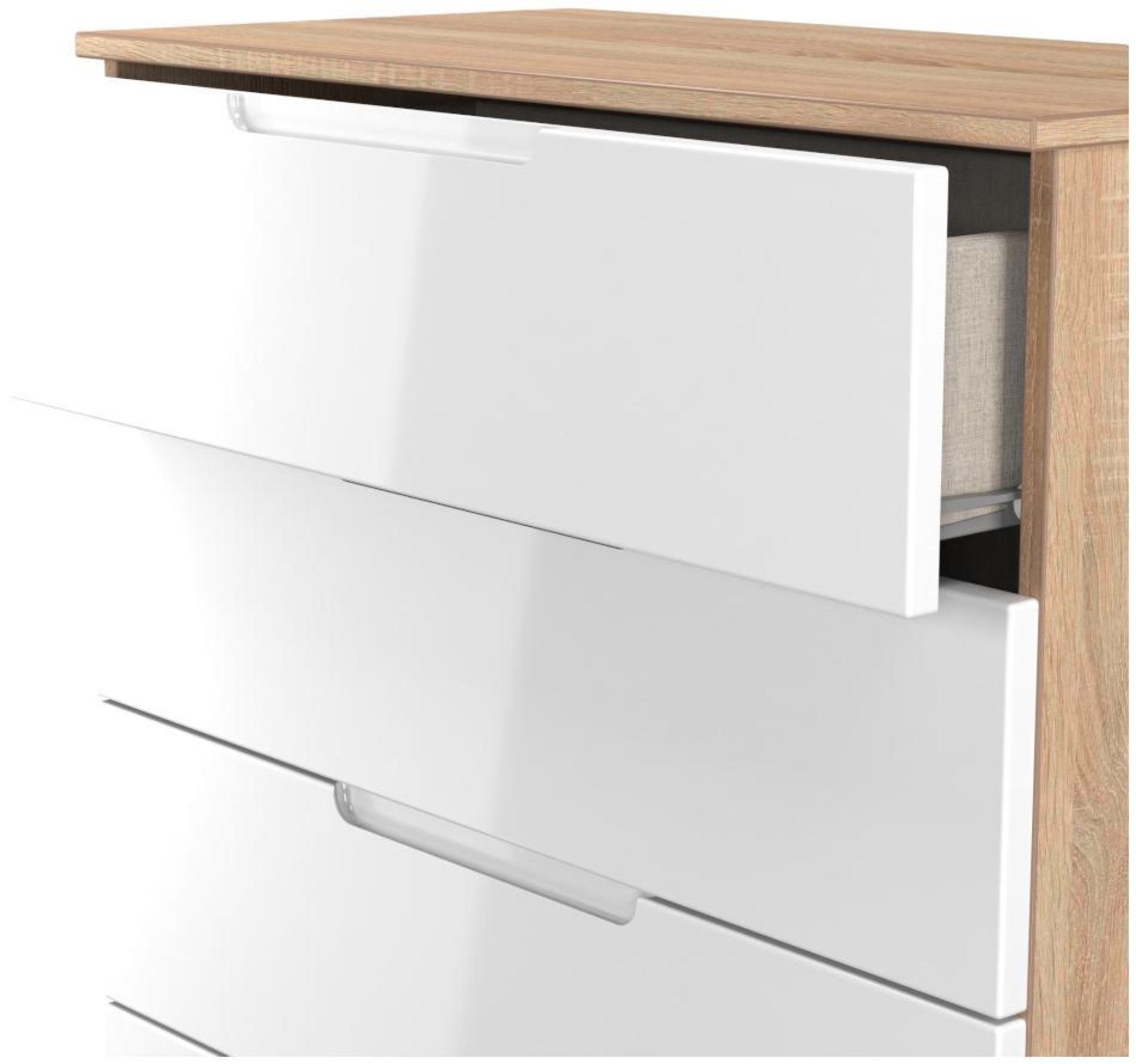 Milan Chest - 5 Drawer - White Gloss and Oak