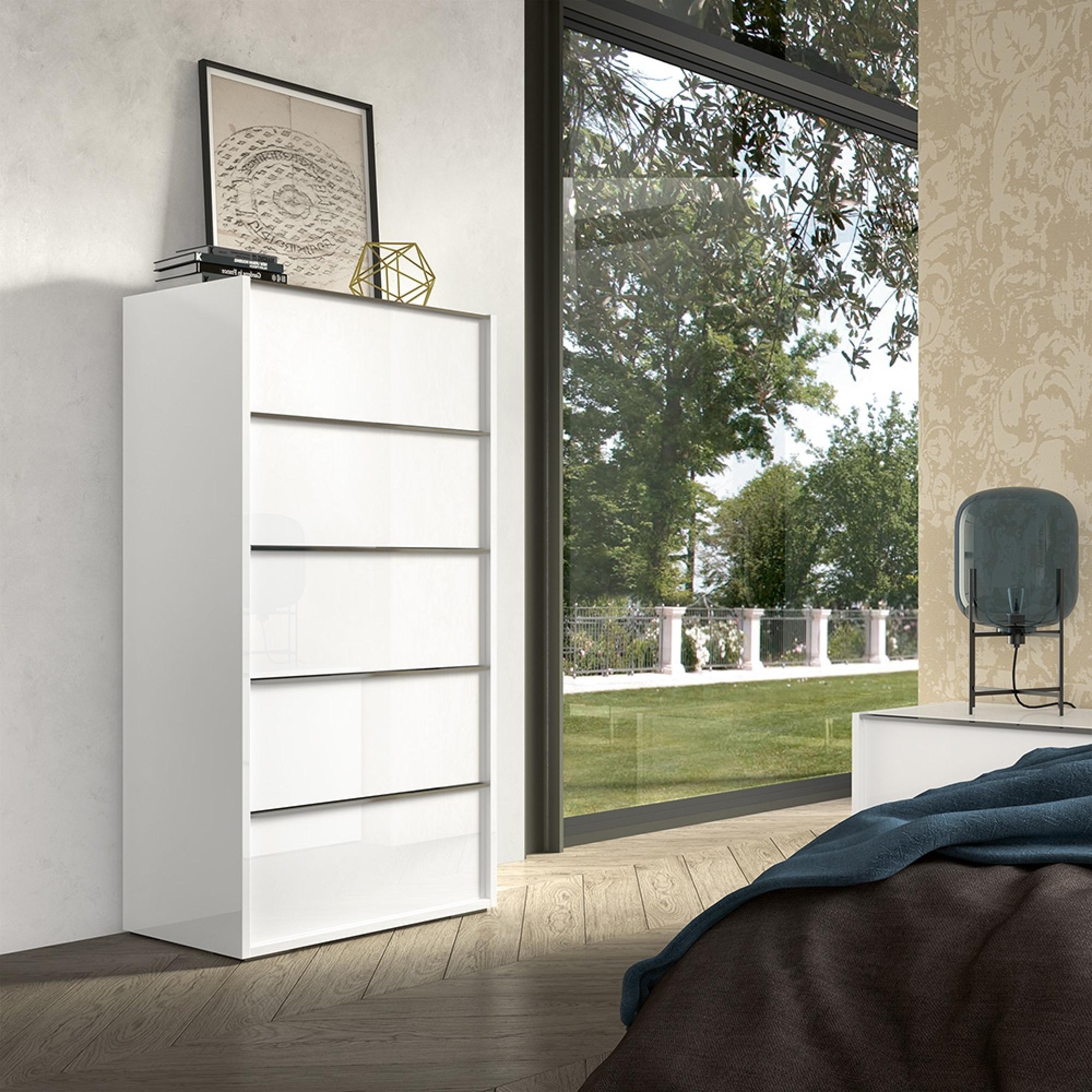 Modern Luna Tall Chest - 5 Drawer - White