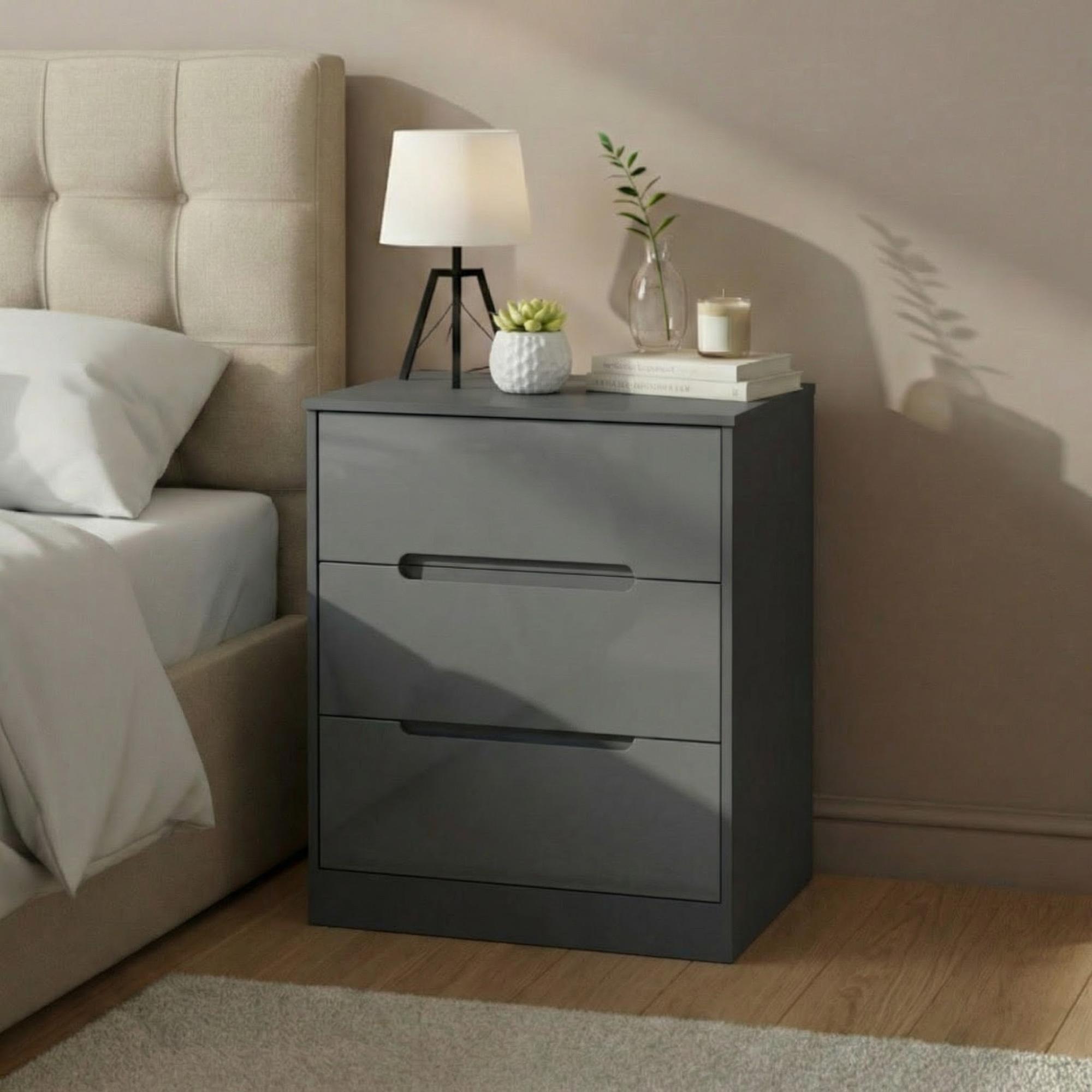 Monaco Chest - Deep - 3 Drawer - Grey Gloss and Graphite
