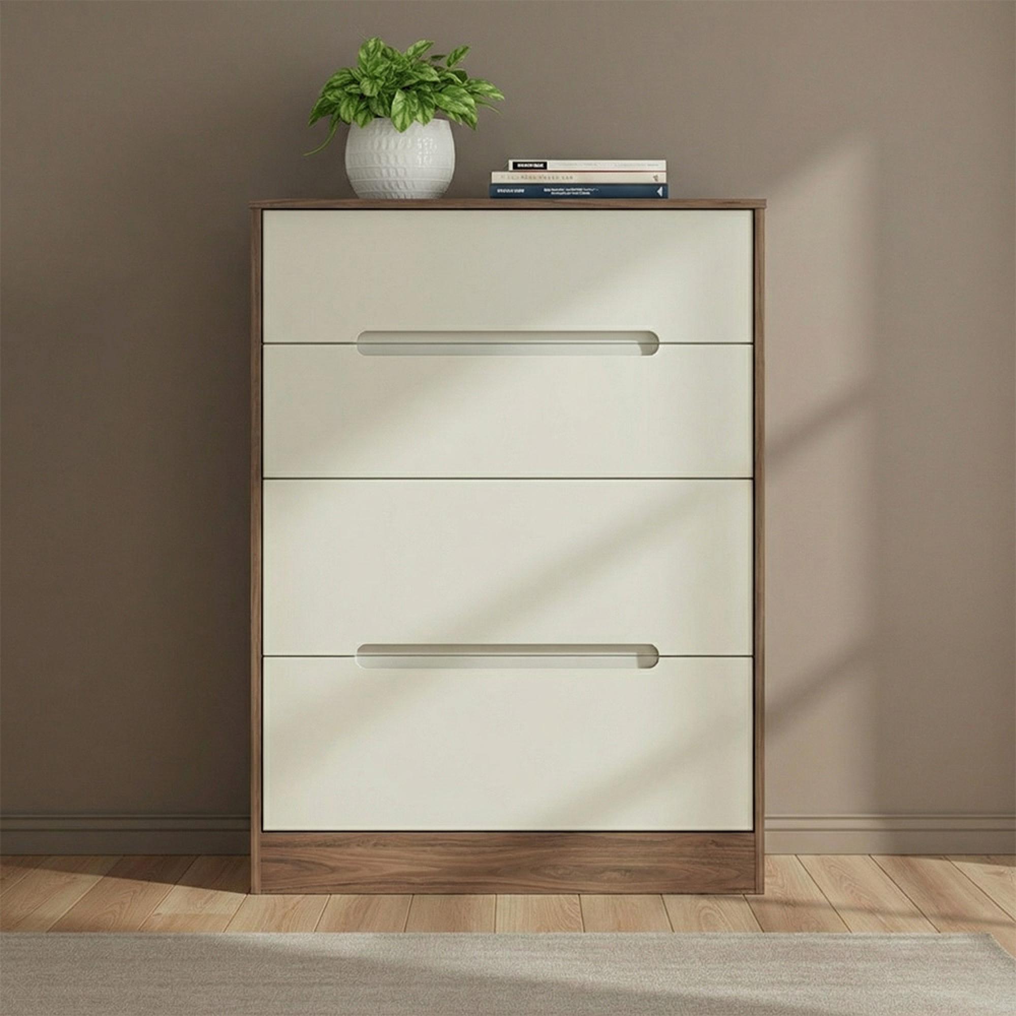 Monaco Chest - Deep - 4 Drawer - Cashmere and Carini Walnut