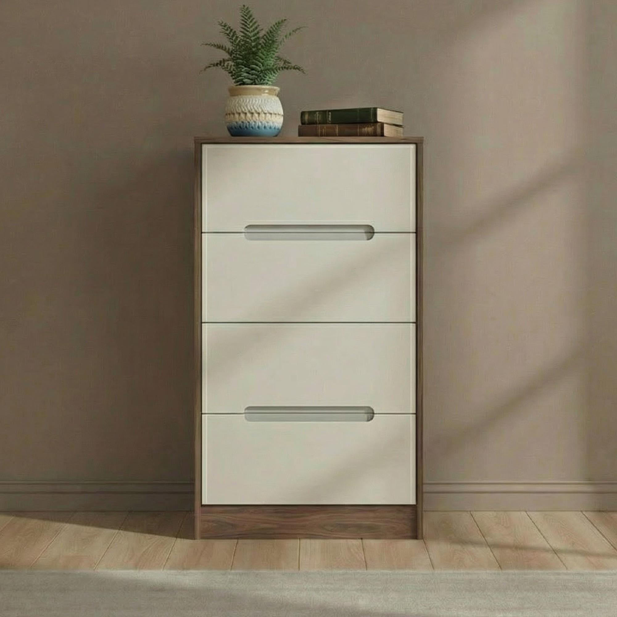 Monaco Chest - Deep Midi - 4 Drawer - Cashmere and Carini Walnut