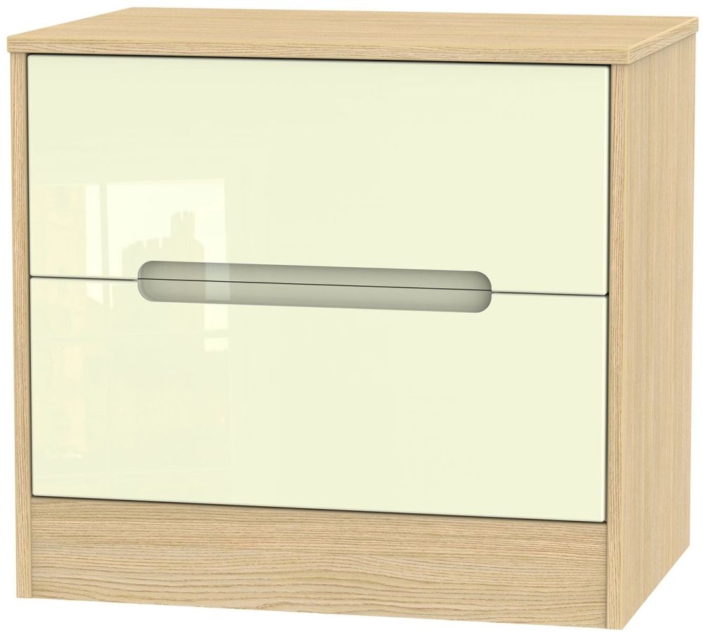 Monaco Cream Gloss and Light Oak 2 Drawer Midi Chest