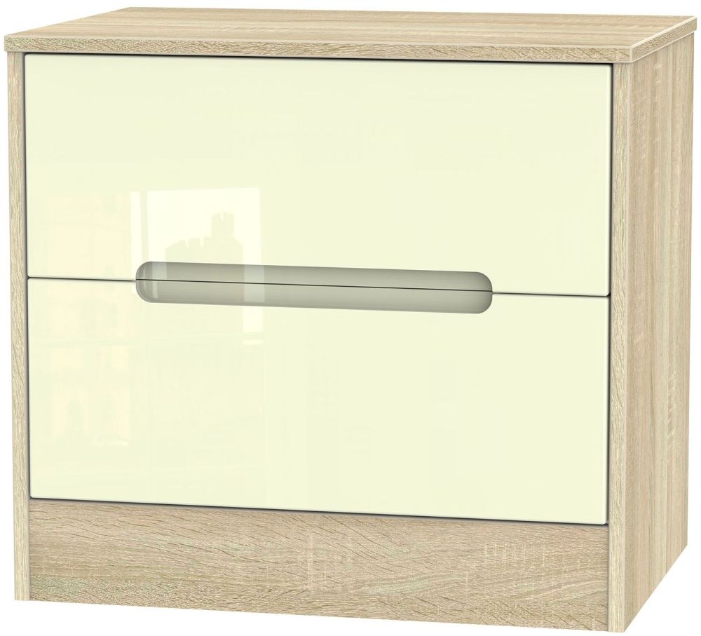 Monaco Cream Gloss and Oak Effect 2 Drawer Midi Chest