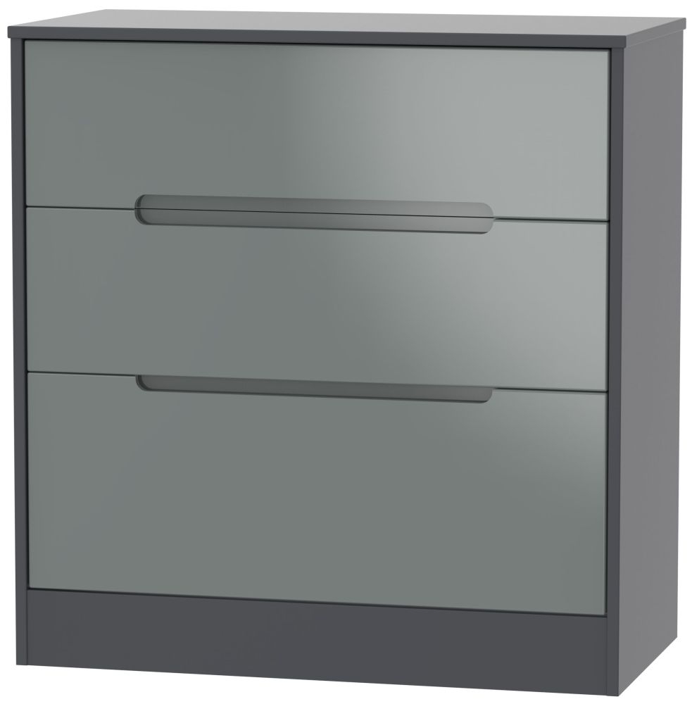 Monaco Grey Gloss and Graphite 3 Drawer Deep Chest