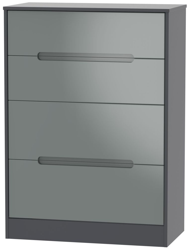 Monaco Grey Gloss and Graphite 4 Drawer Deep Chest