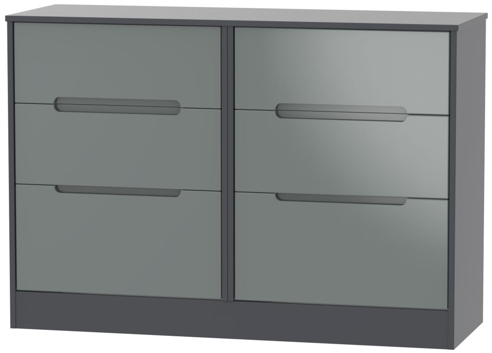 Monaco Grey Gloss and Graphite 6 Drawer Midi Chest