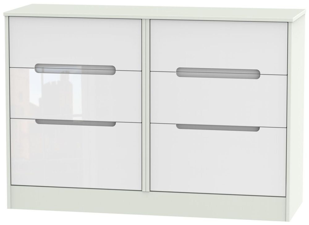 Monaco White Gloss and Cashmere 6 Drawer Midi Chest