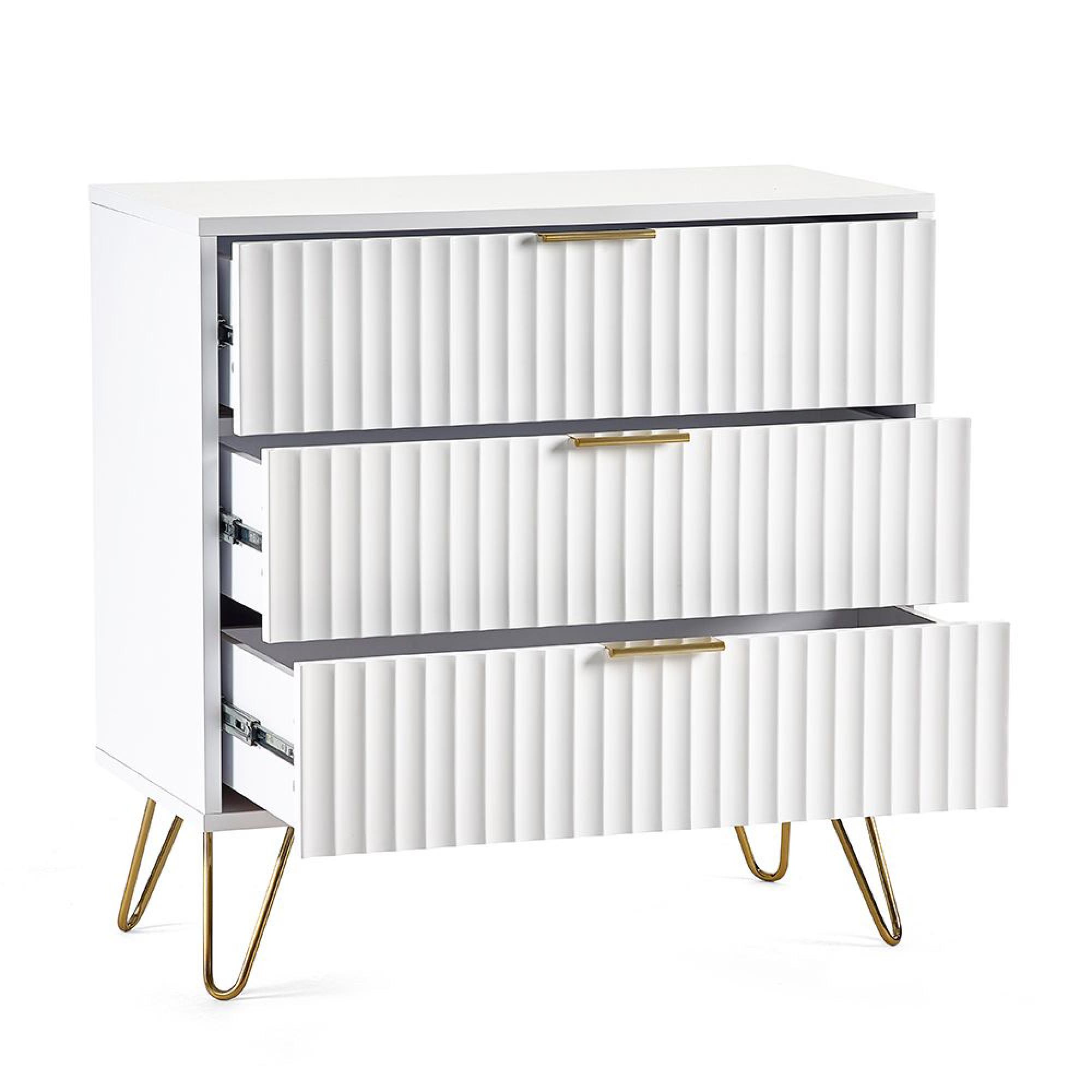 Murano Chest of Drawers - 3 Drawer - Small - Ribbed - White