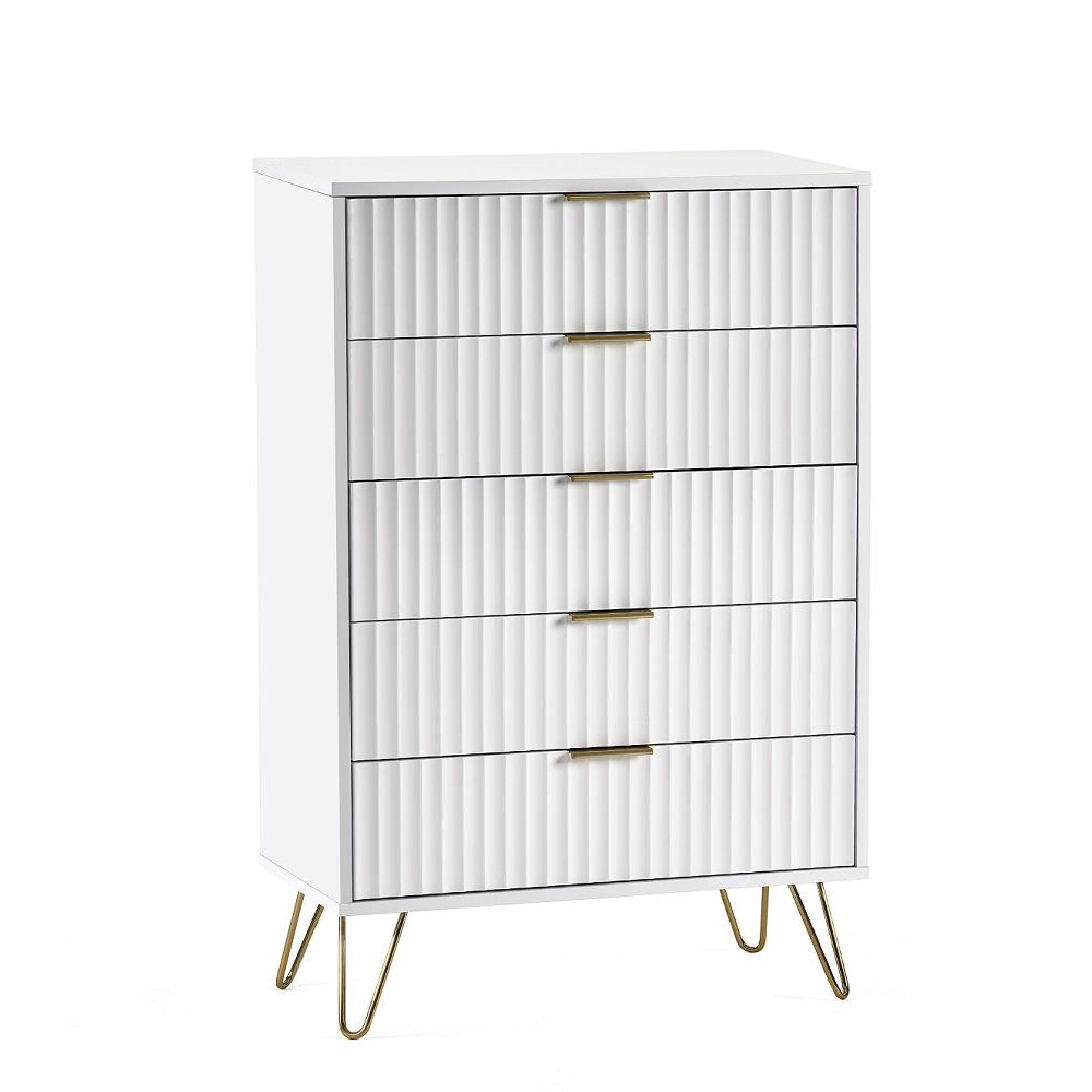 Murano Chest of Drawers - 5 Drawer - Midi - Ribbed - White