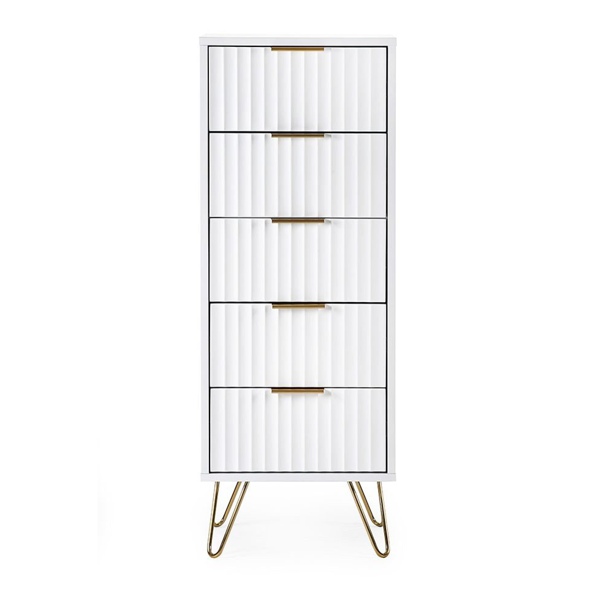 Murano Chest of Drawers - 5 Drawer - Narrow - Ribbed - White