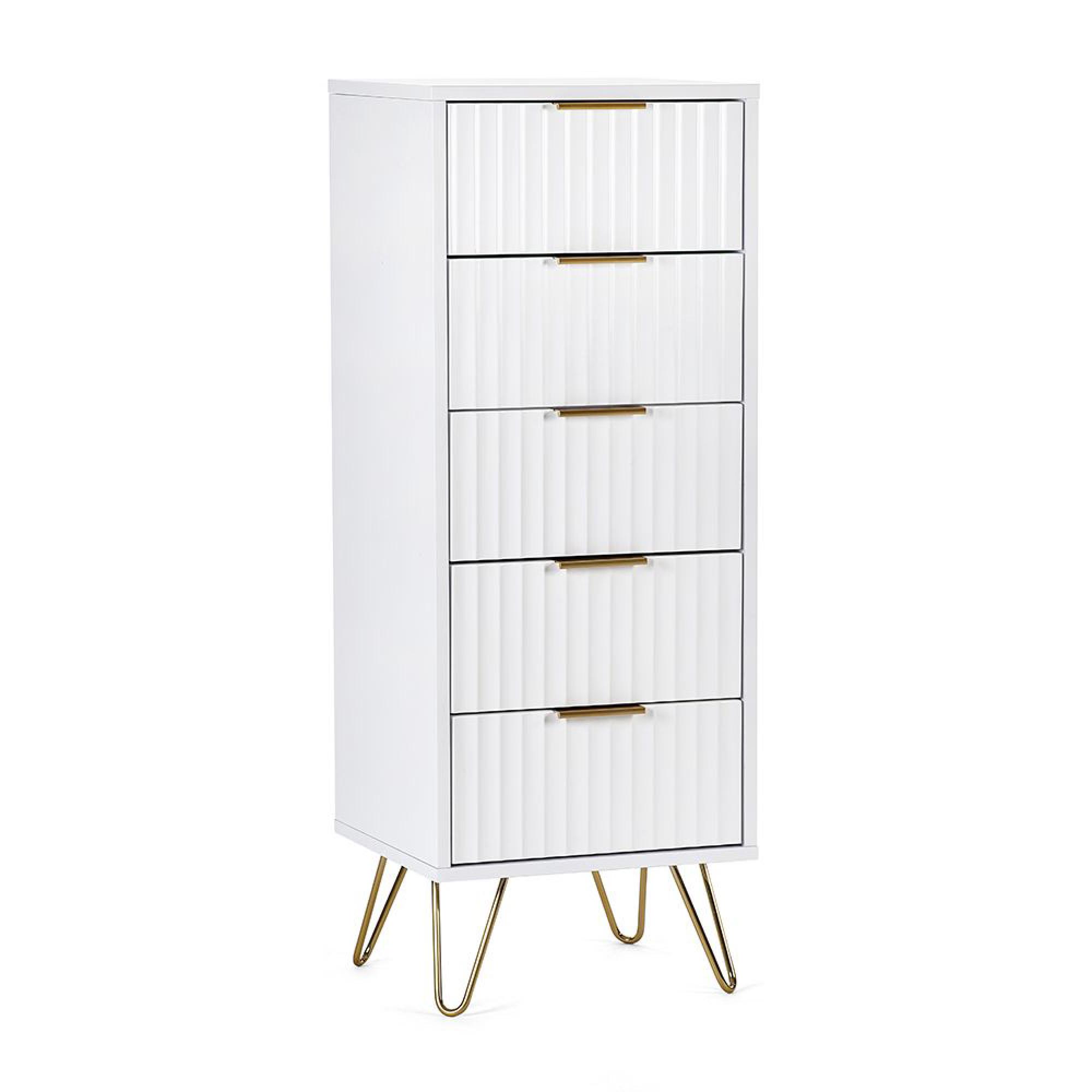 Murano Chest of Drawers - 5 Drawer - Narrow - Ribbed - White