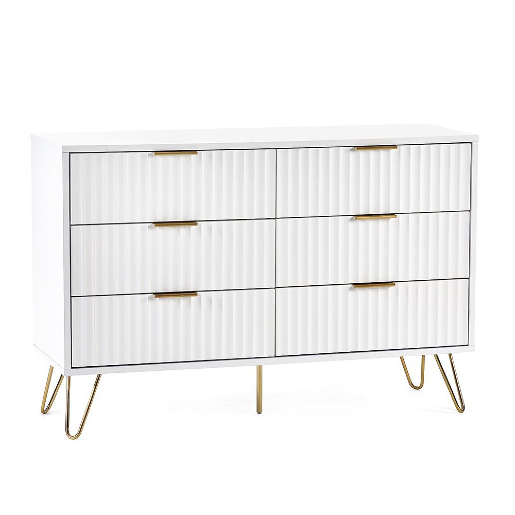 Murano Chest of Drawers - 6 Drawer - Wide - Ribbed - White
